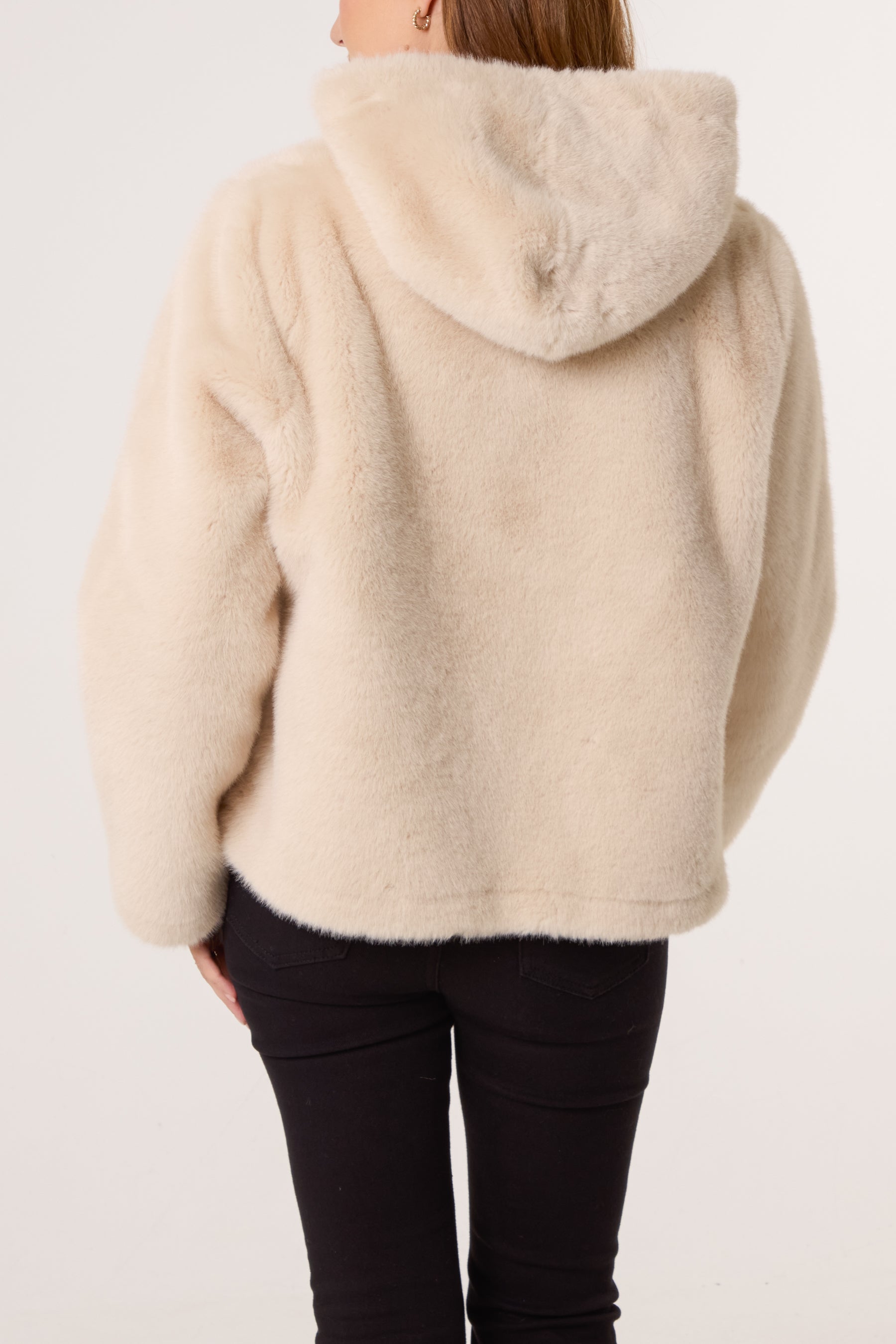 Faux Fur Zip-Up Hooded Coat
