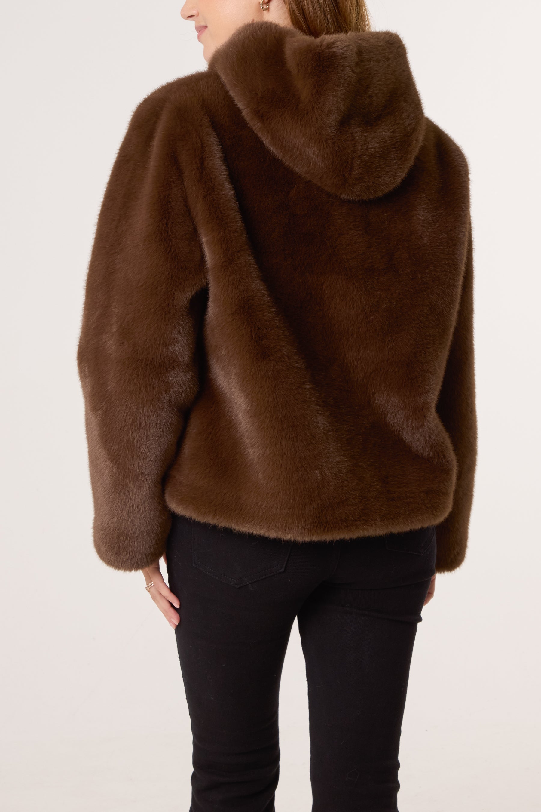 Faux Fur Zip-Up Hooded Coat