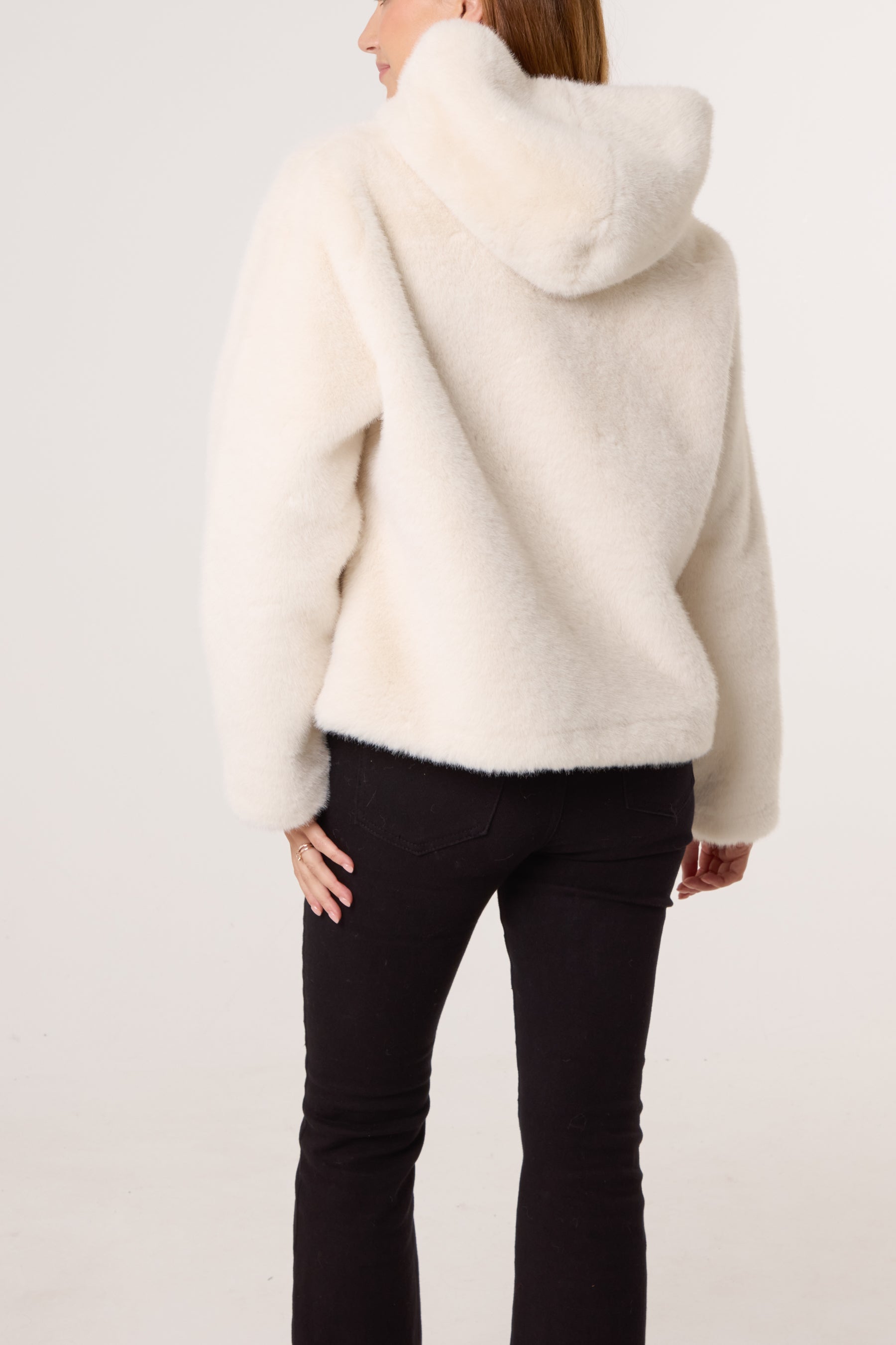 Faux Fur Zip-Up Hooded Coat