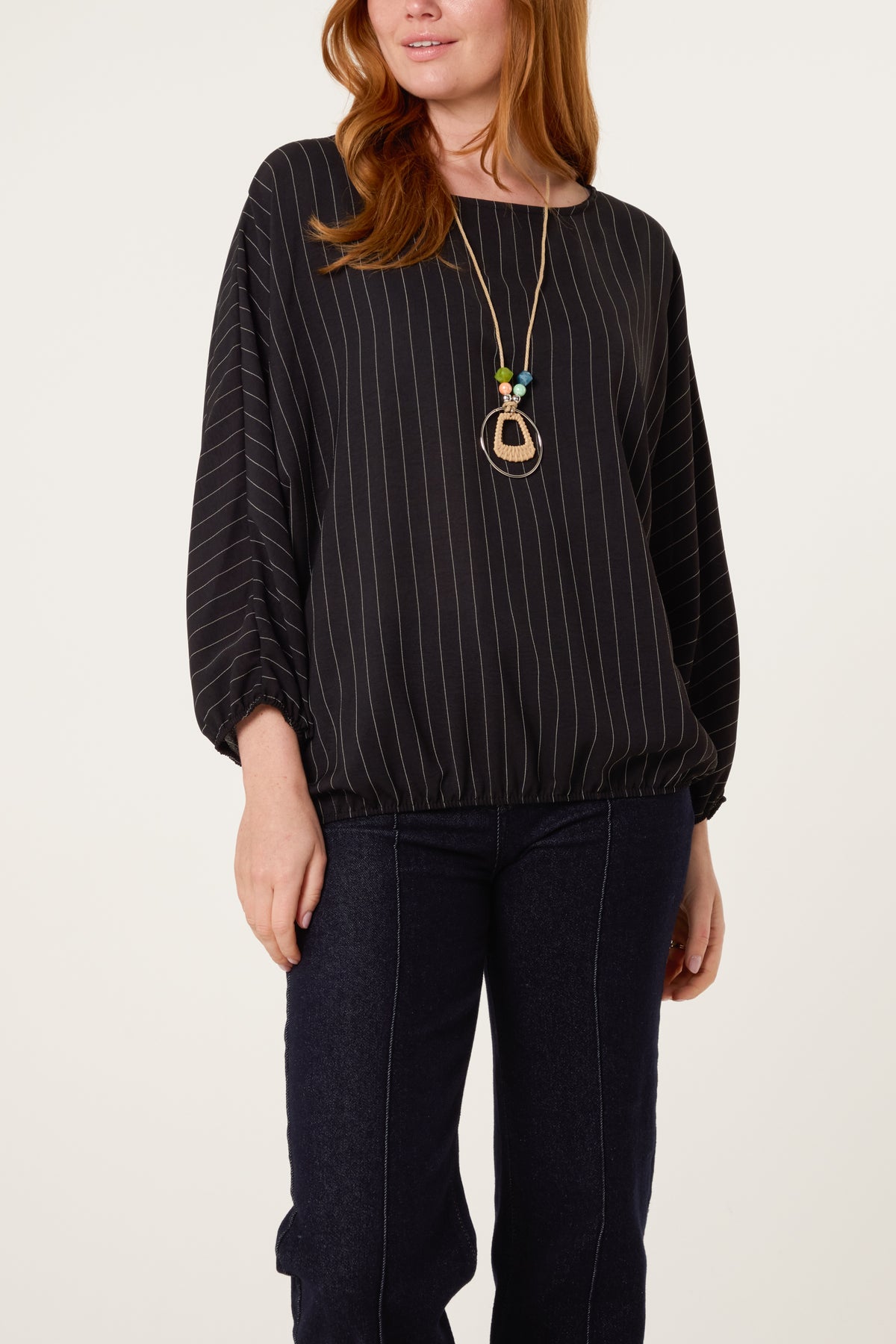 Necklace Pinstripe Batwing Blouse