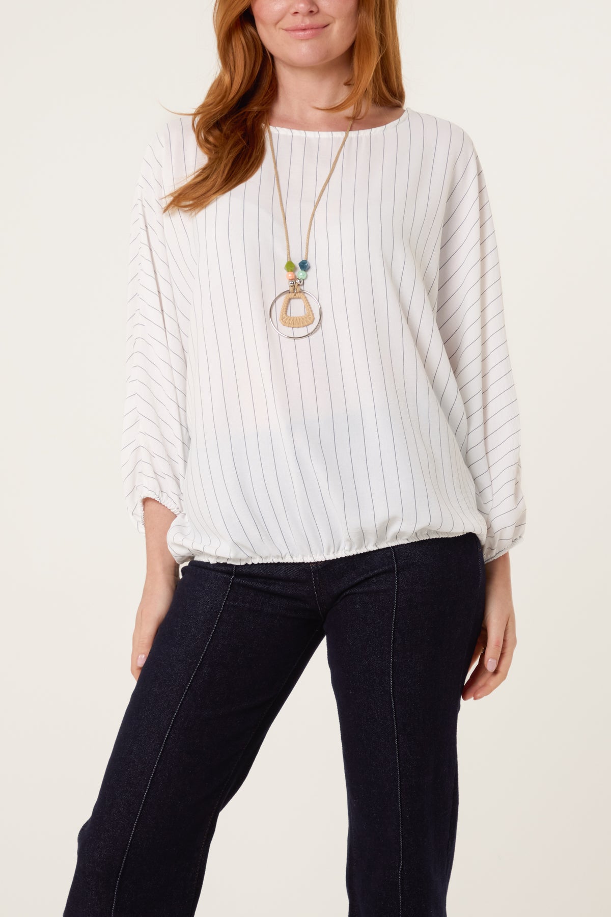 Necklace Pinstripe Batwing Blouse
