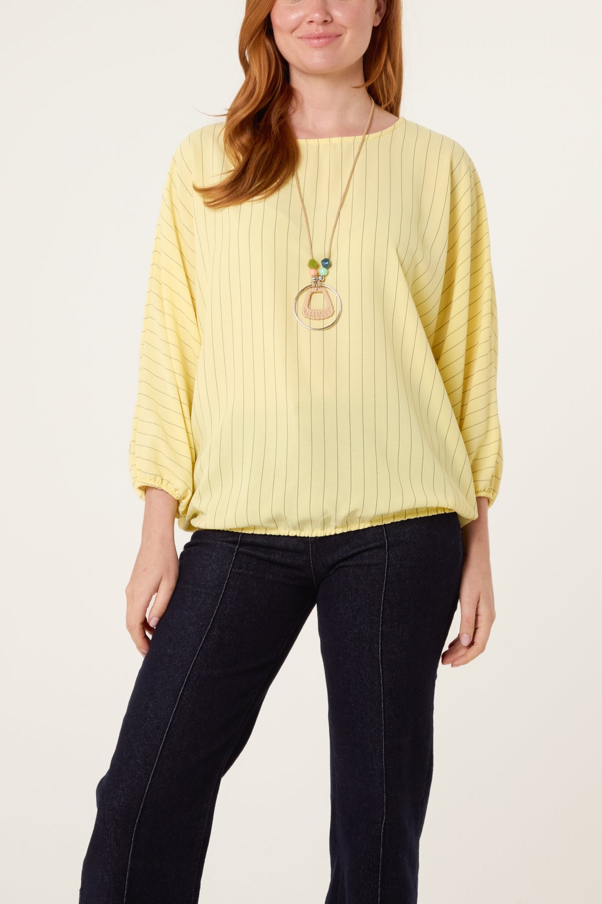 Necklace Pinstripe Batwing Blouse