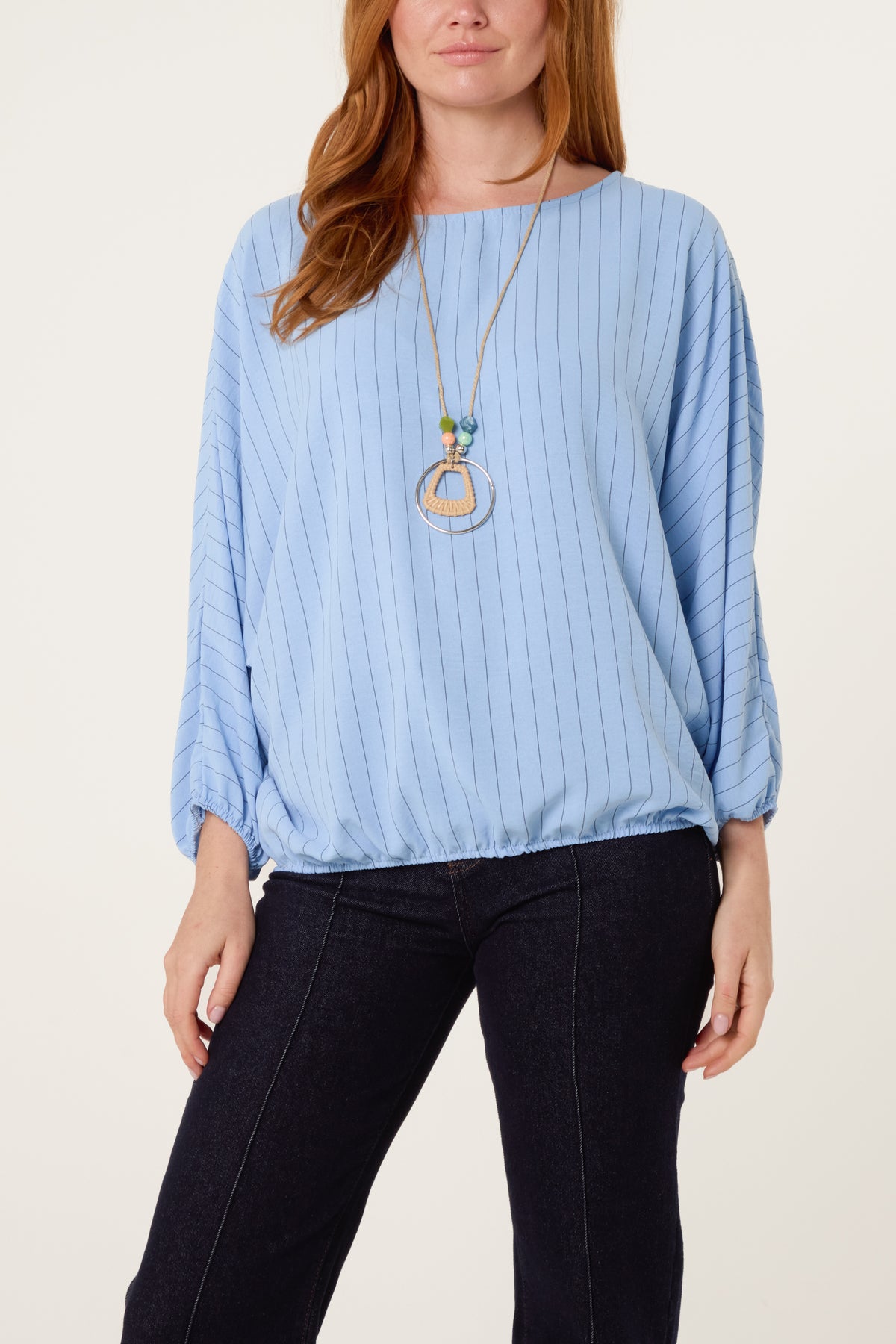 Necklace Pinstripe Batwing Blouse