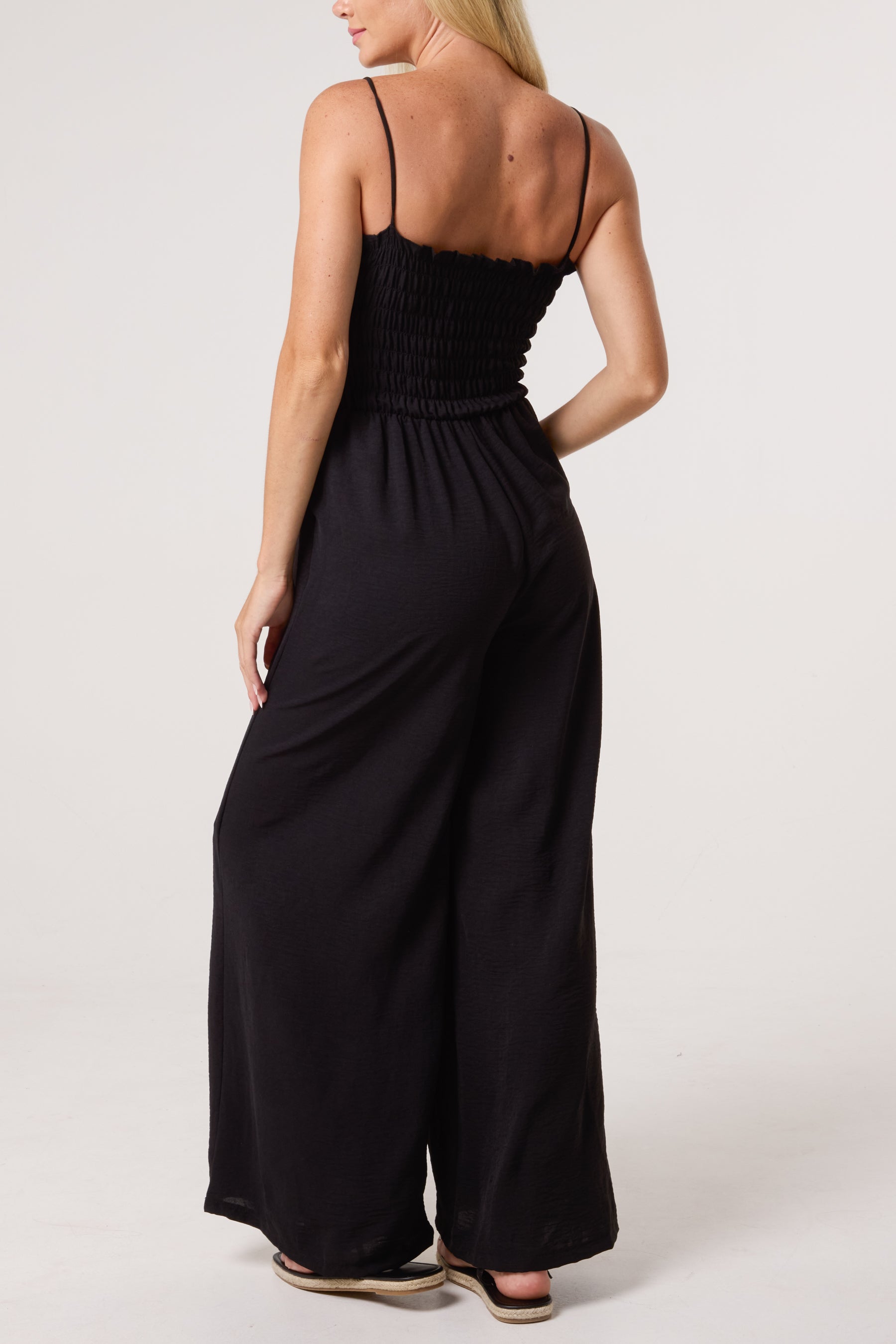Shirred Bodice Beaded Strap Jumpsuit