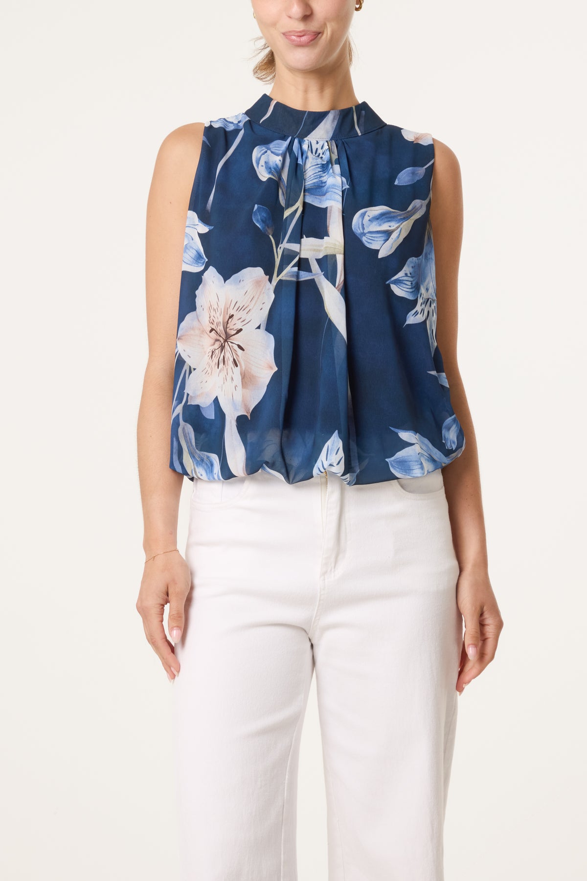 Halterneck Chiffon Floral Blouse