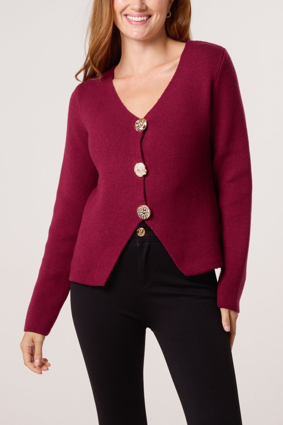 Gold Button V-Neck Cardigan