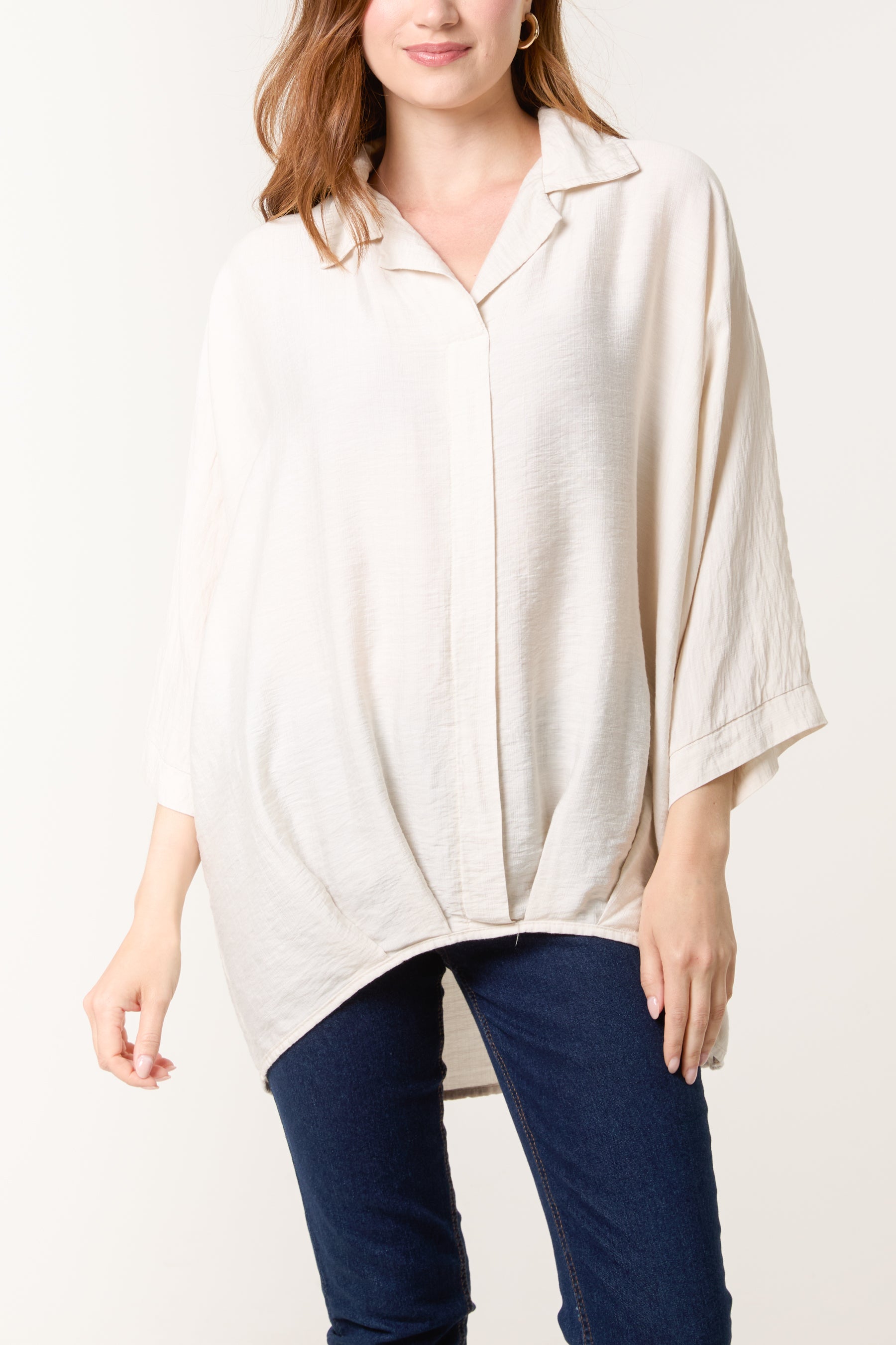 Lapel Collar Pleated Front Blouse