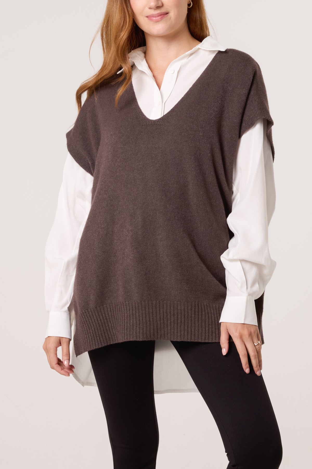 V-Neck Side Split Knit Vest