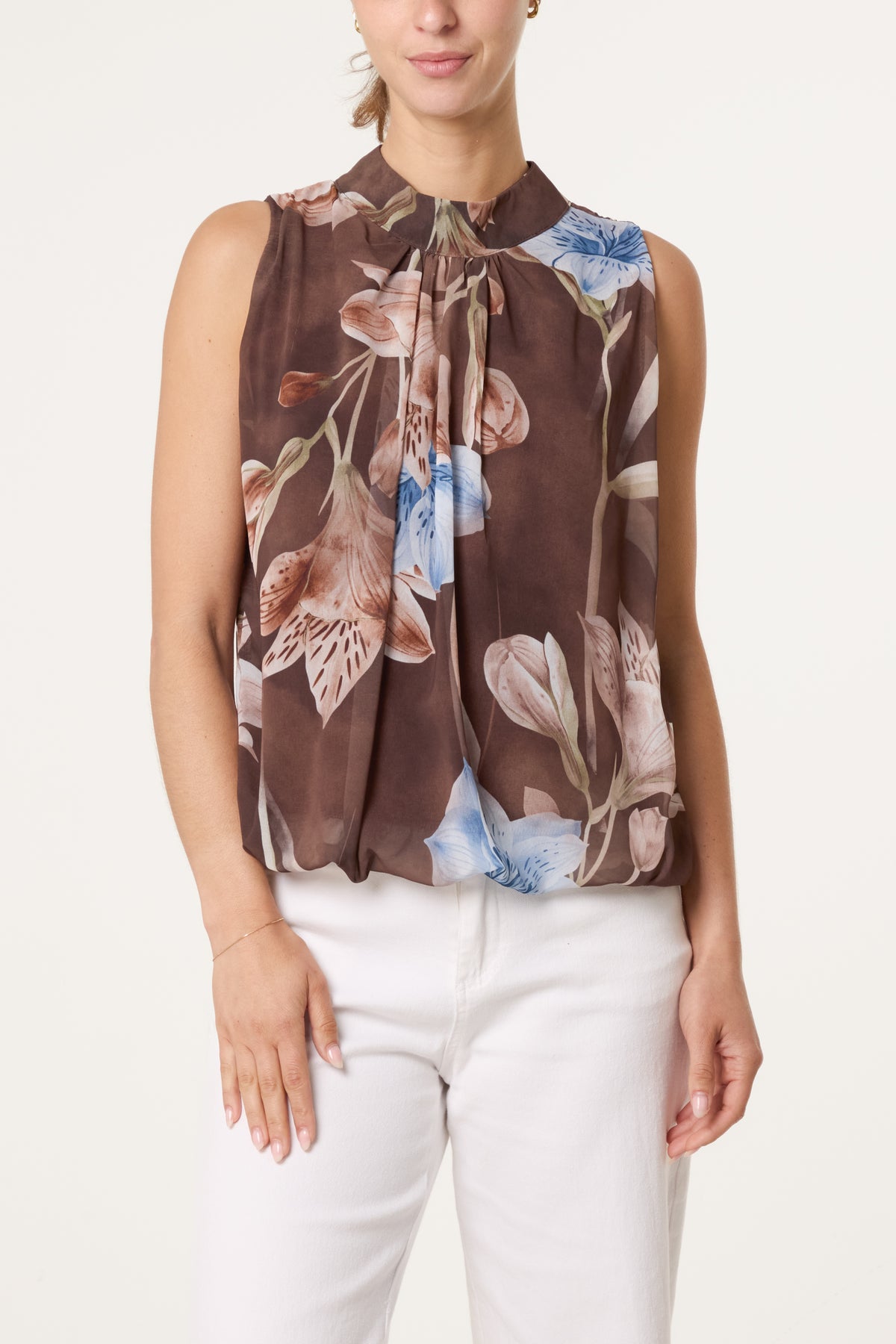 Halterneck Chiffon Floral Blouse