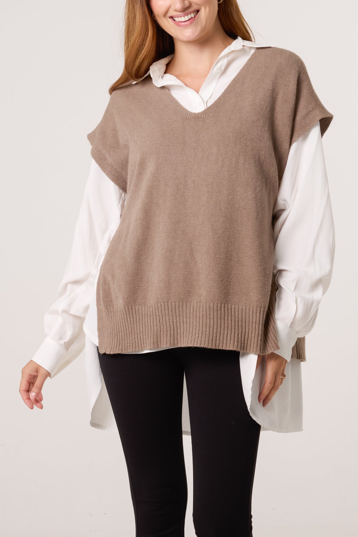 V-Neck Side Split Knit Vest