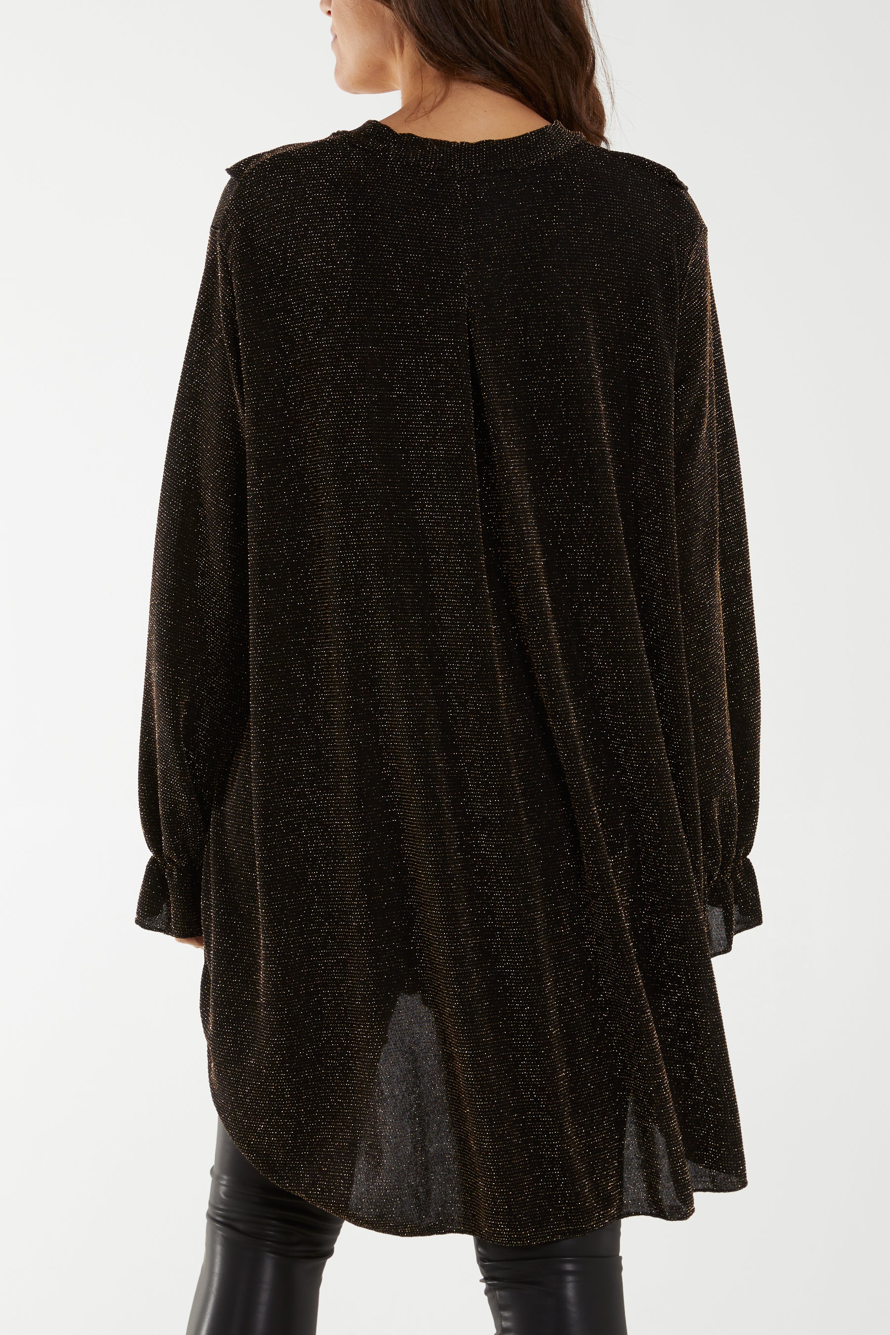 Glitter Lurex Ruffle Flounce Button Blouse