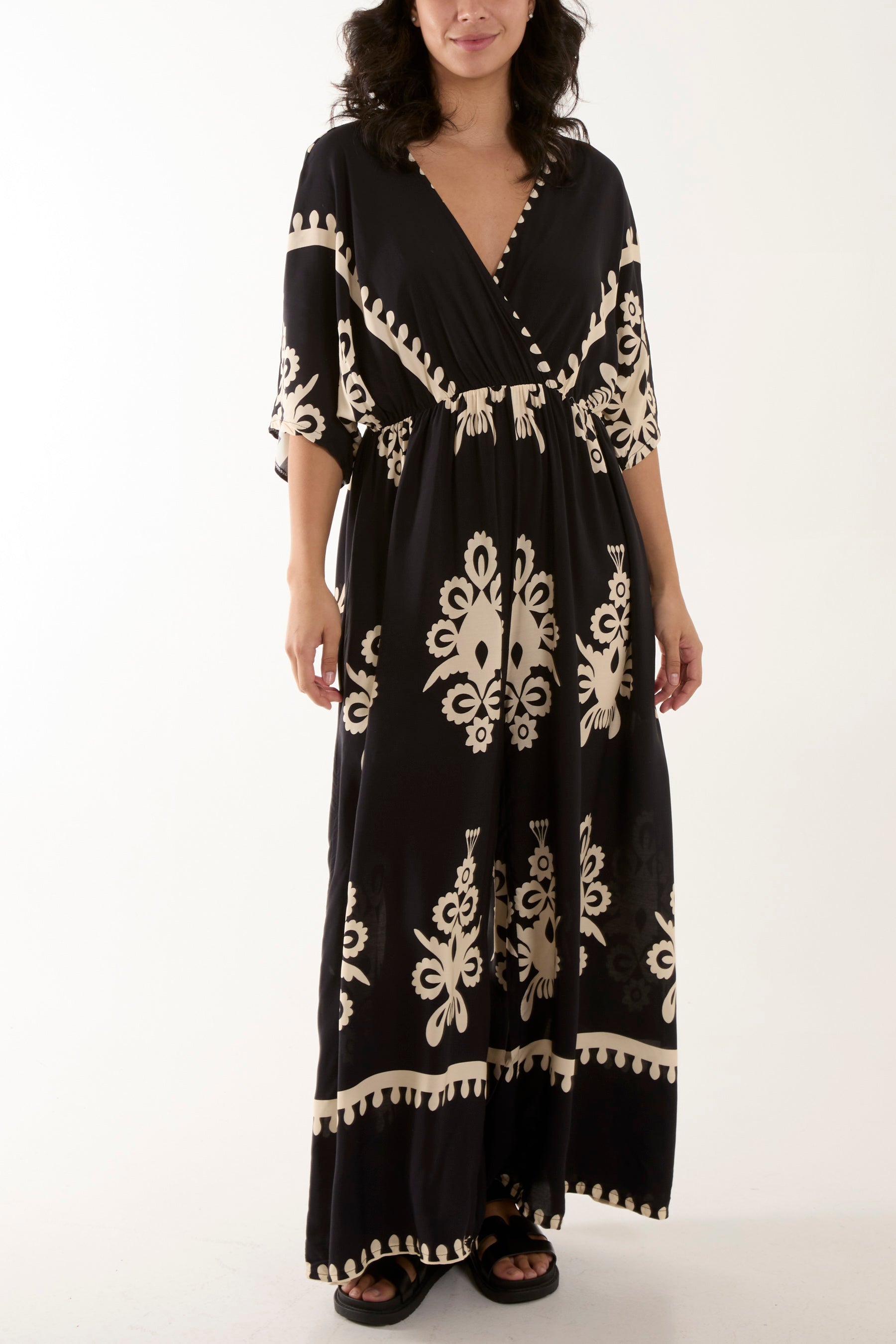 Printed V-Neck Wide Leg Jumpsuit