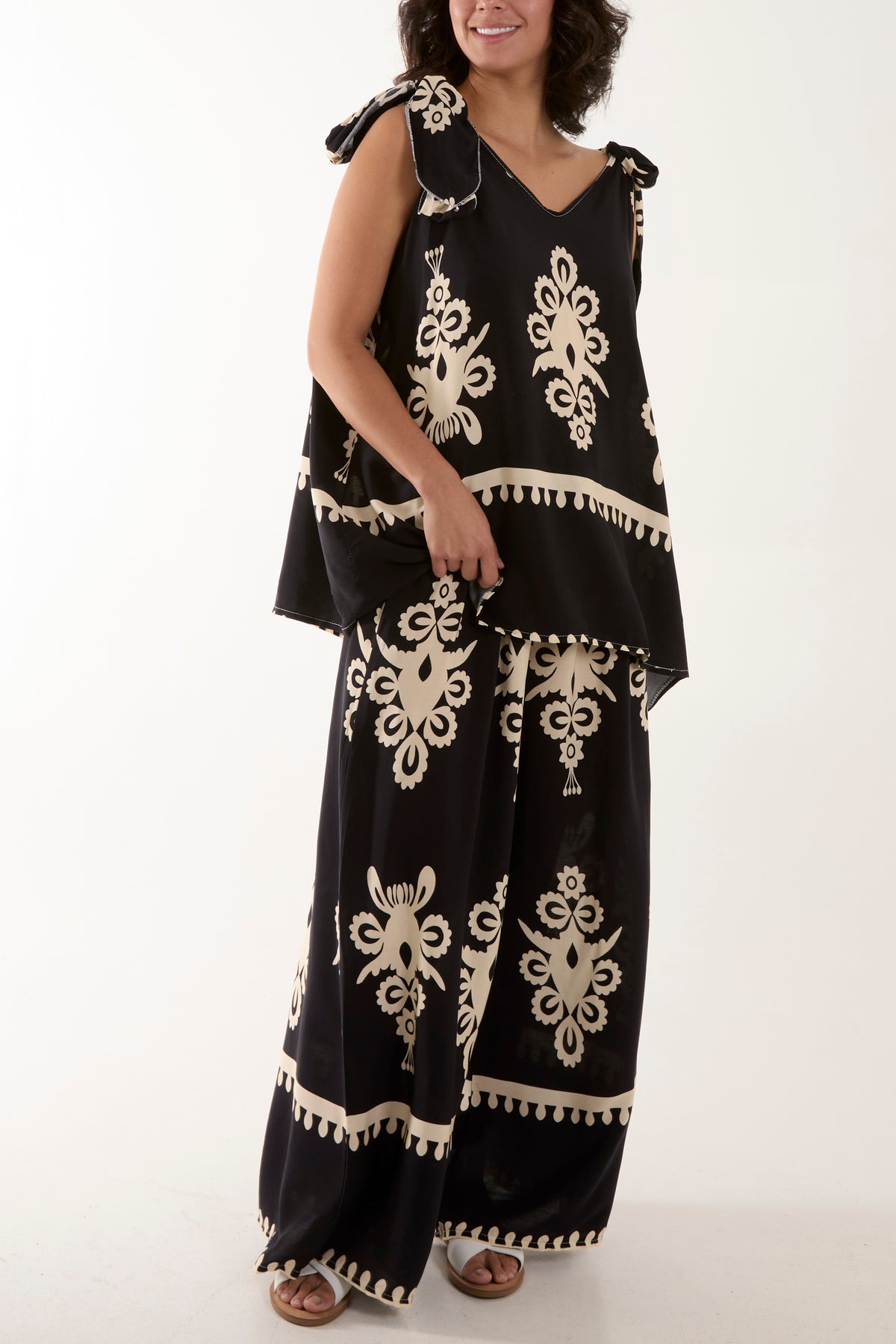 Tie Shoulder Vest & Trouser Printed Co-Ord