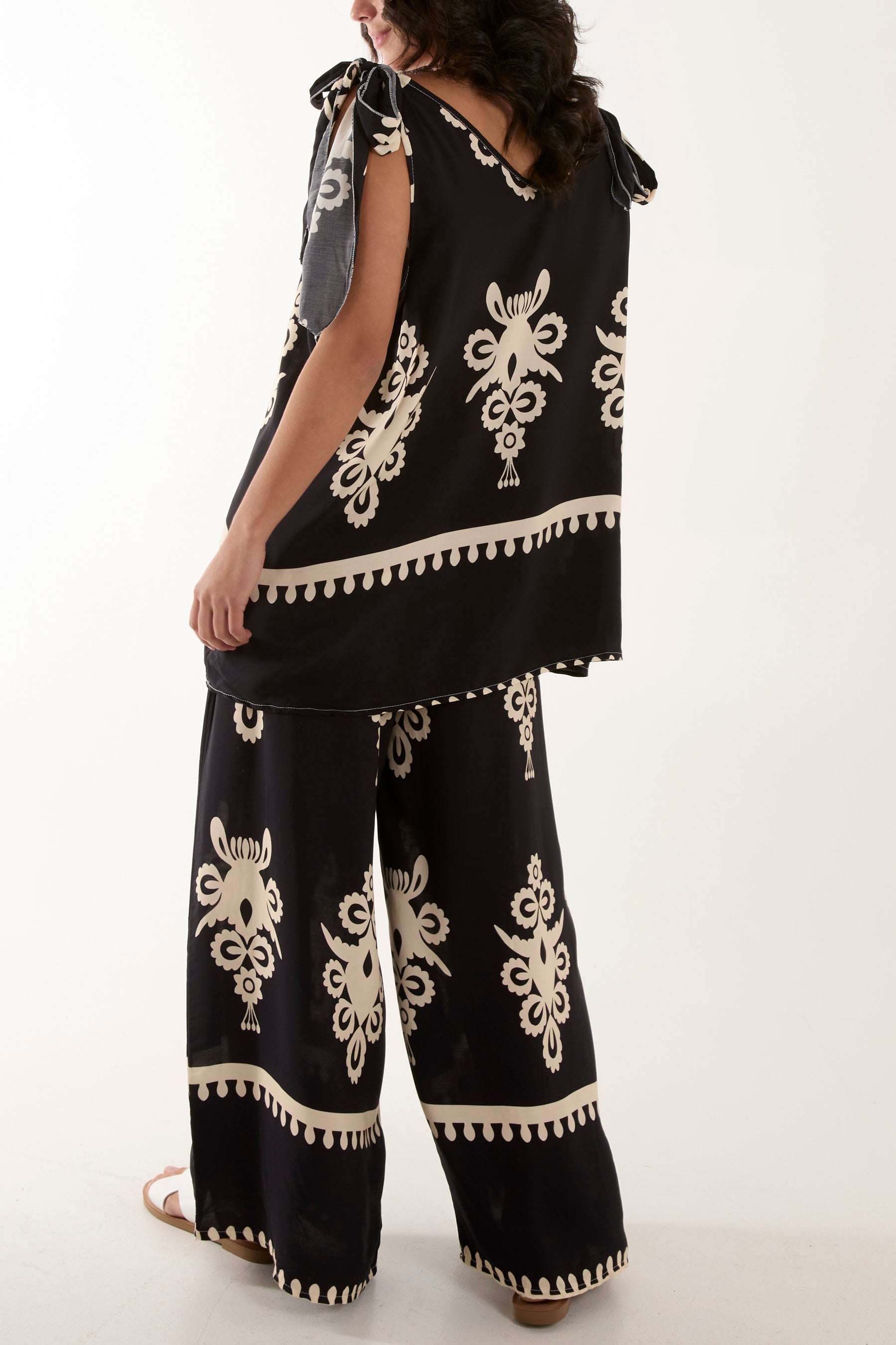 Tie Shoulder Vest & Trouser Printed Co-Ord