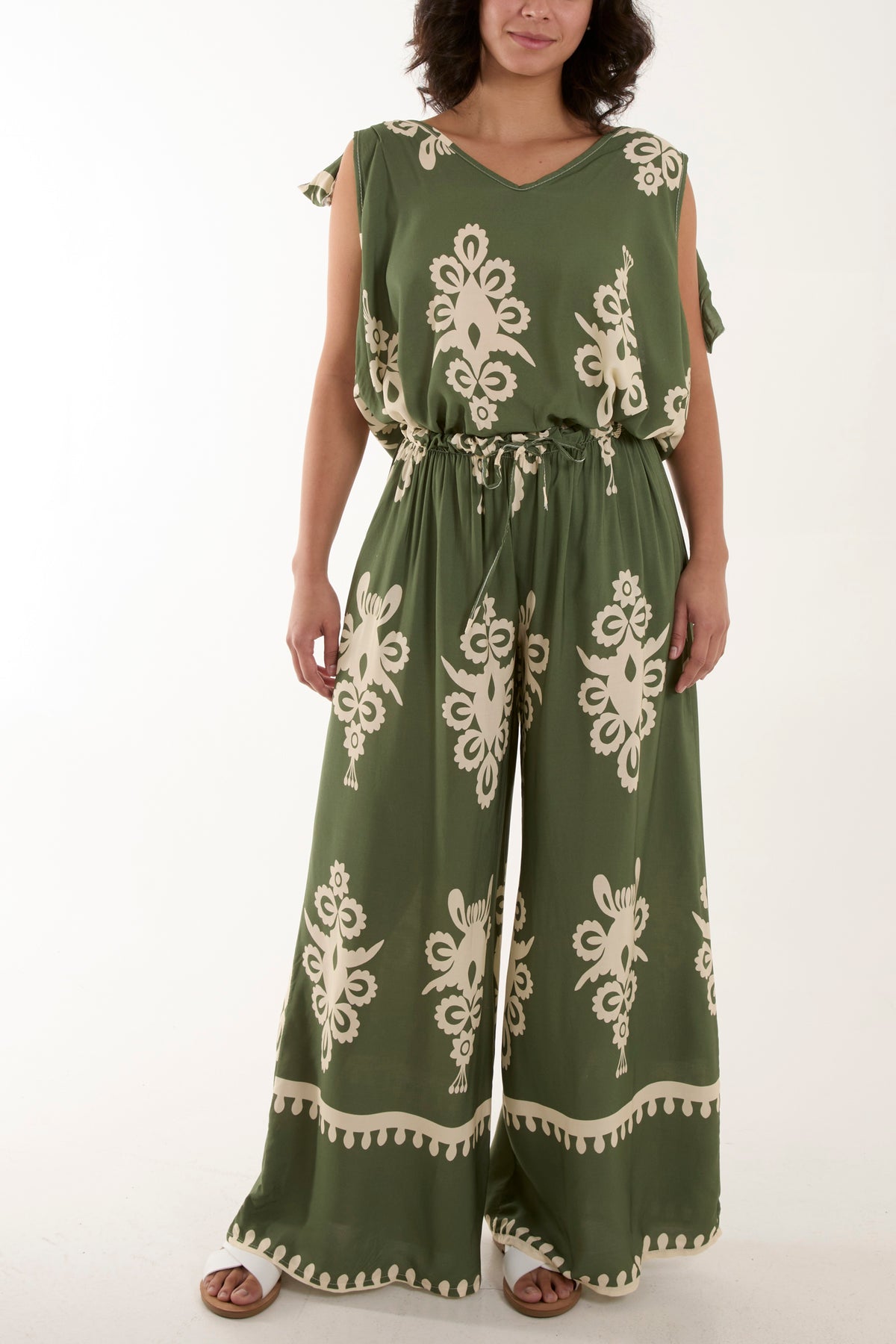 Tie Shoulder Vest & Trouser Printed Co-Ord