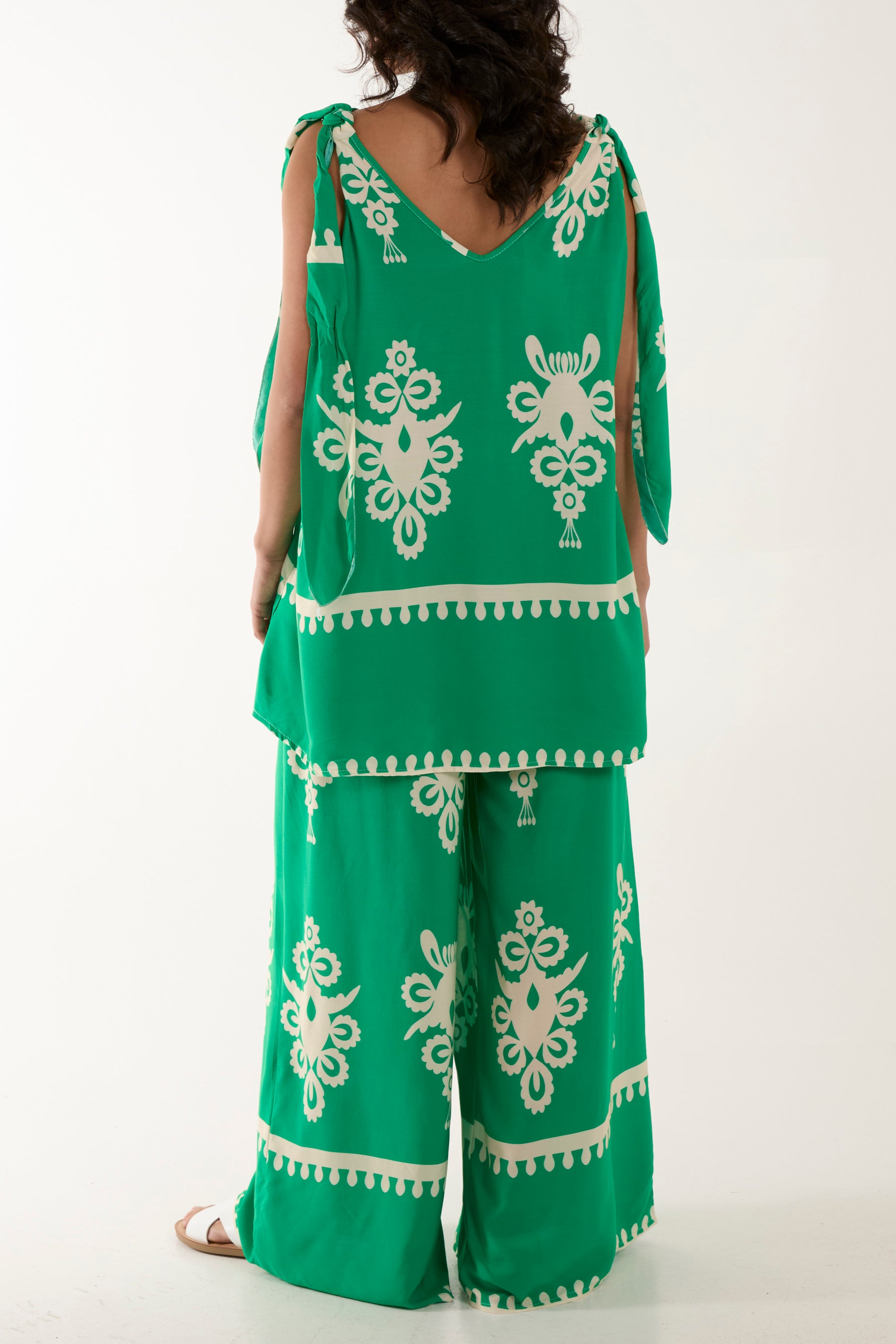 Tie Shoulder Vest & Trouser Printed Co-Ord