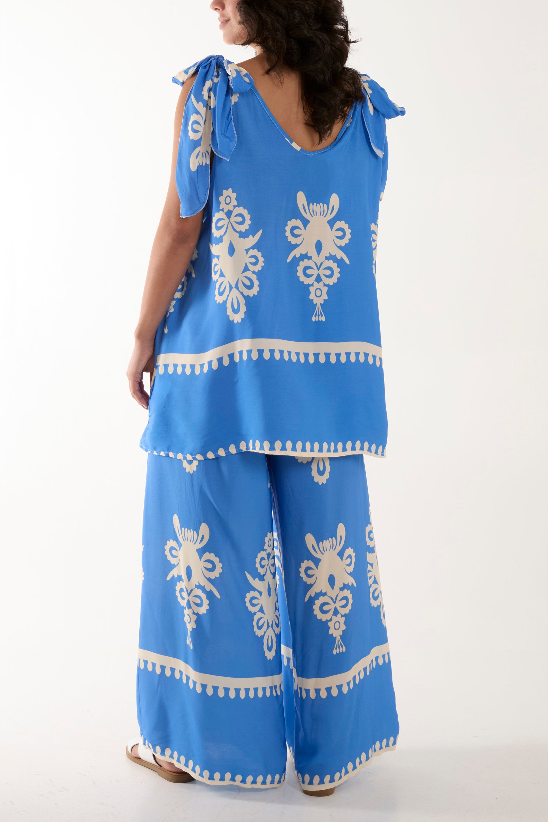 Tie Shoulder Vest & Trouser Printed Co-Ord