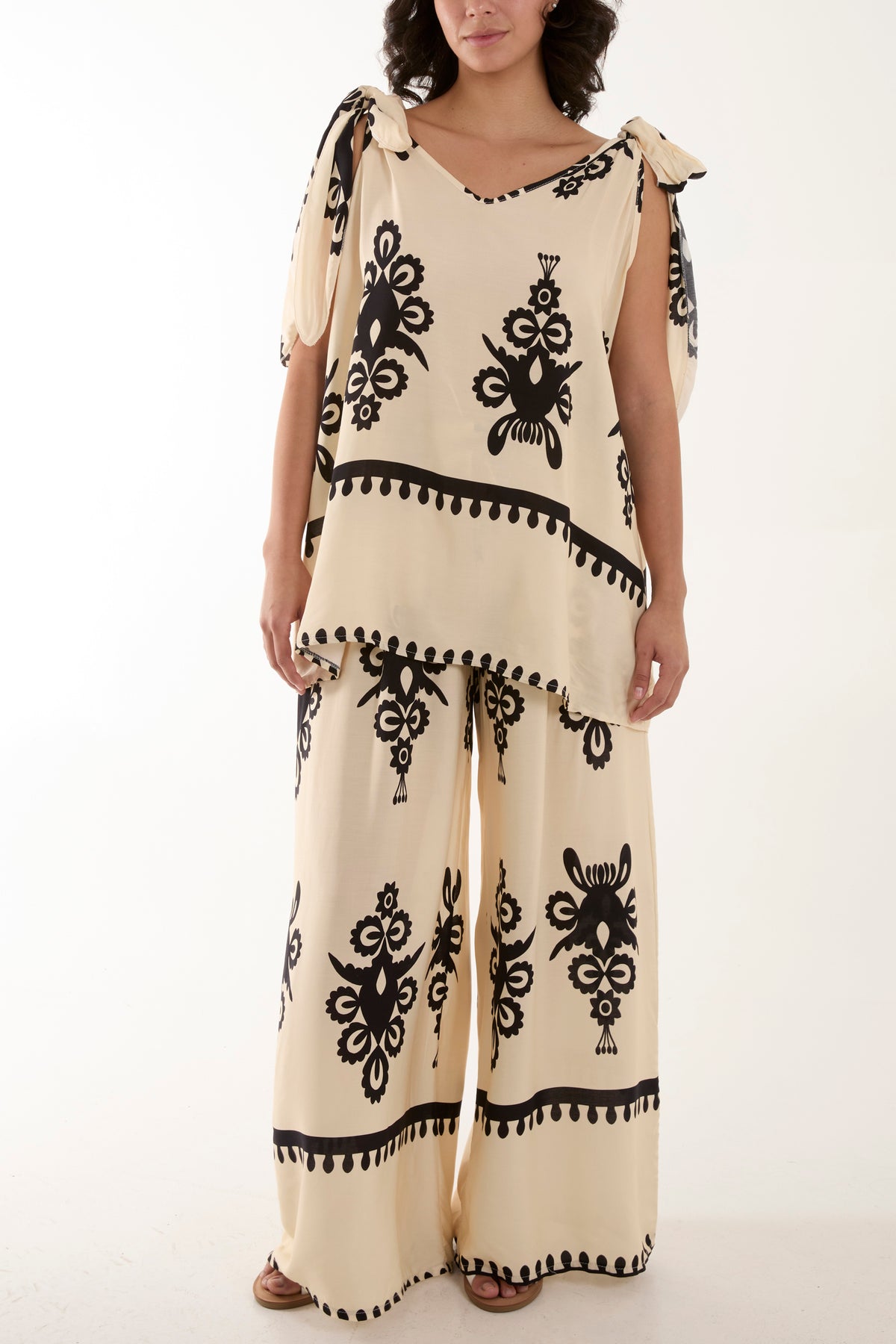 Tie Shoulder Vest & Trouser Printed Co-Ord