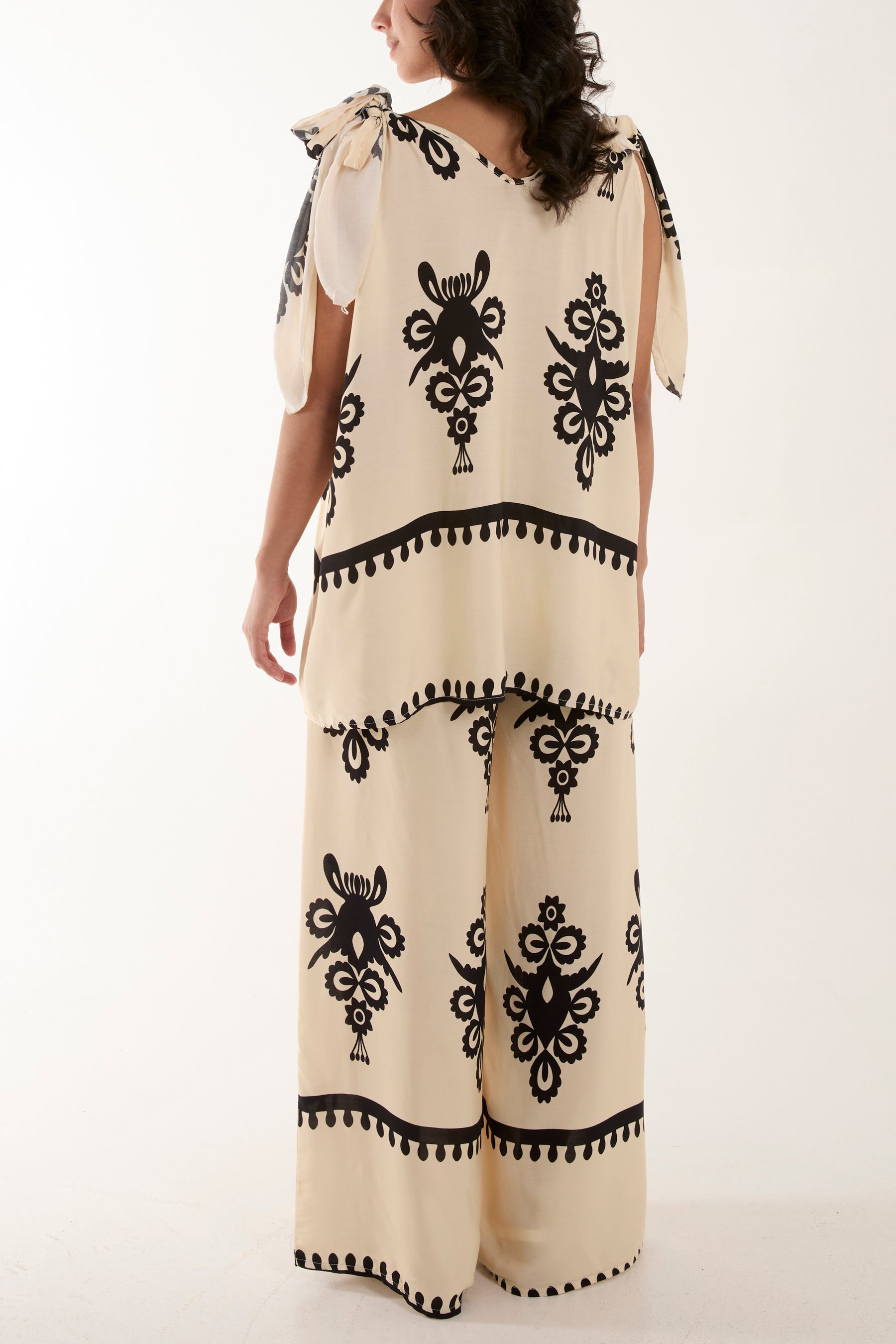 Tie Shoulder Vest & Trouser Printed Co-Ord