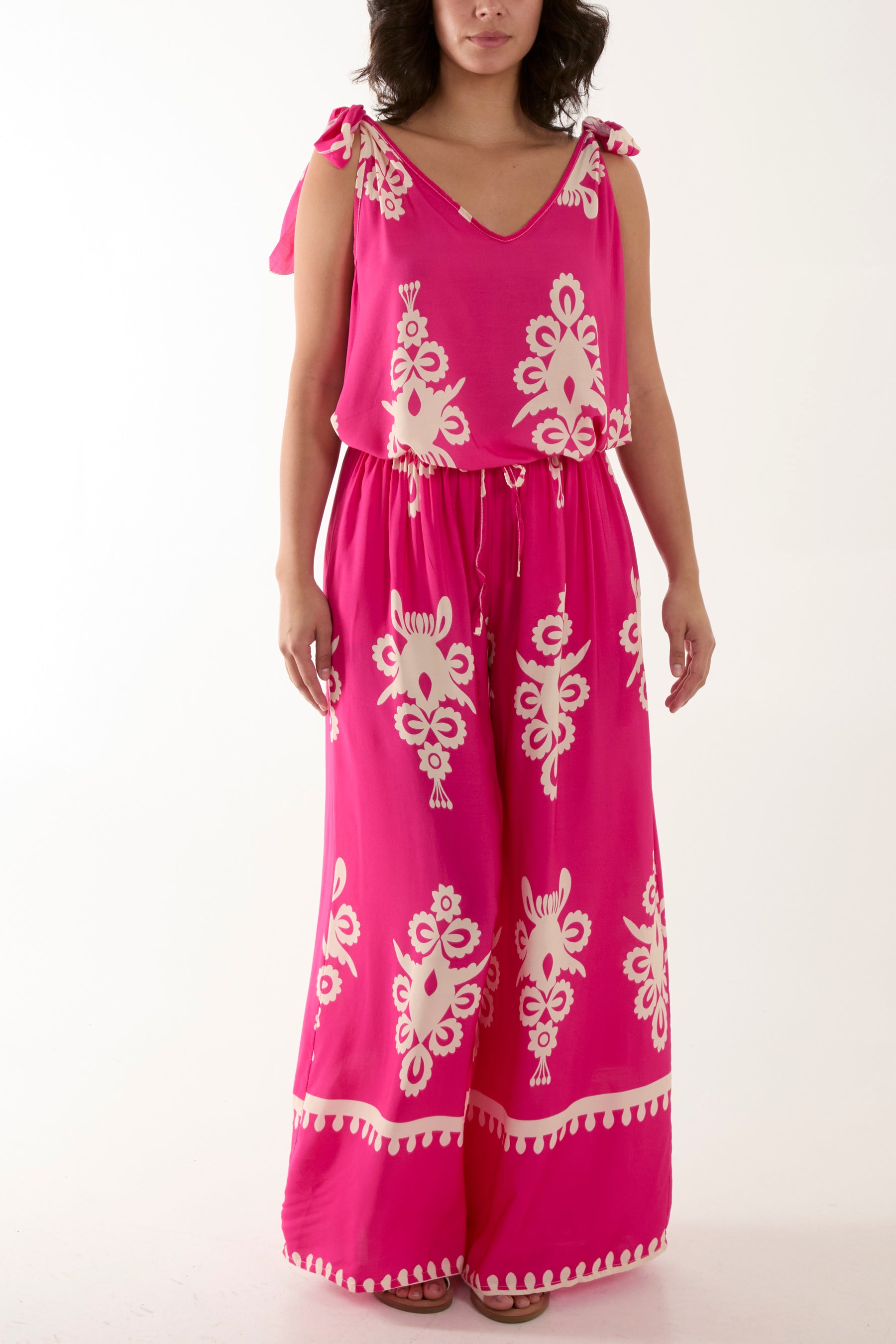 Tie Shoulder Vest & Trouser Printed Co-Ord