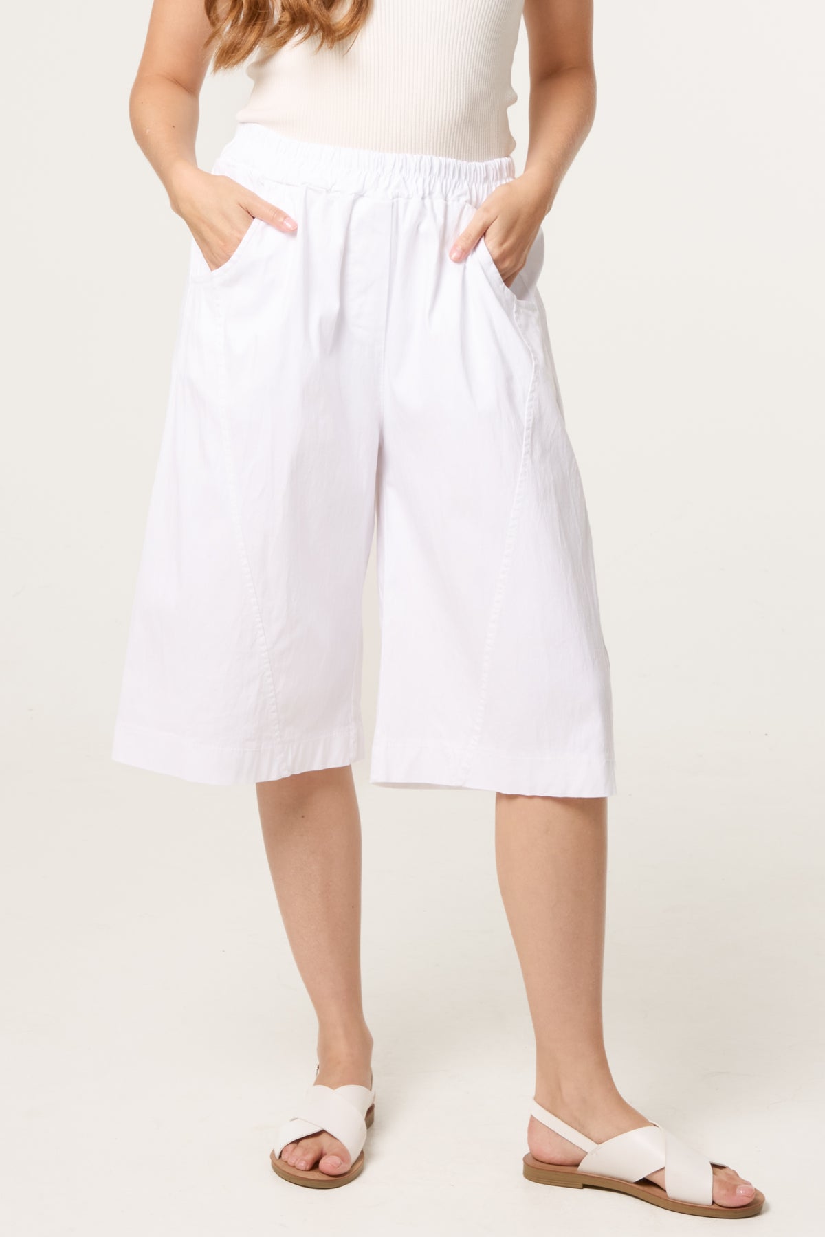 Wide Leg Culottes Shorts With Pockets