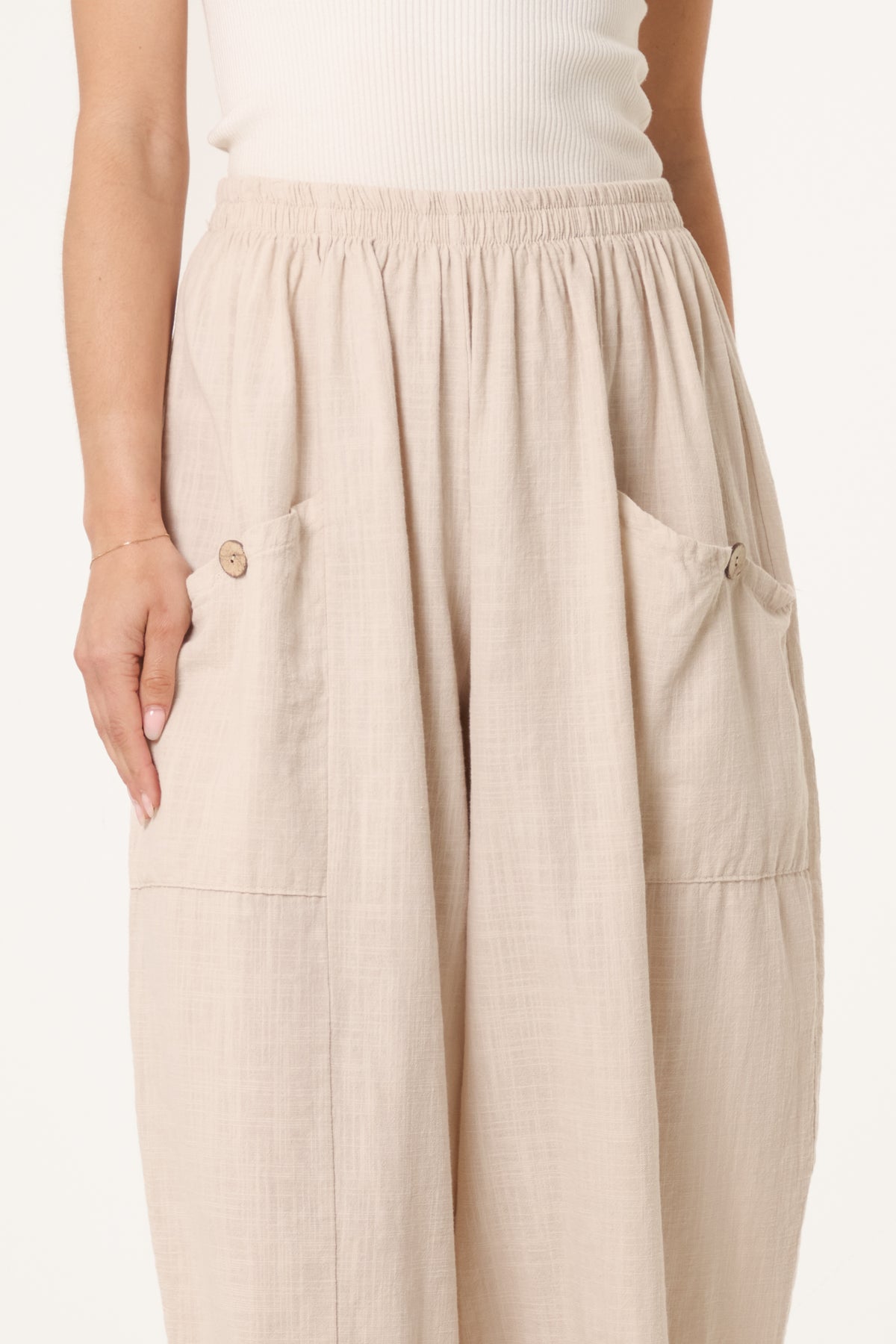 Wide Pocket Front Button Cotton Trouser