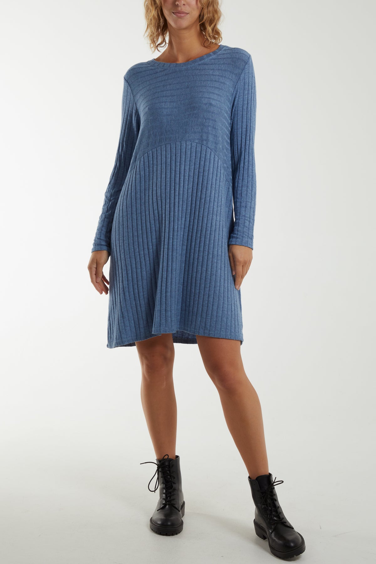 Ribbed Rolled Sleeve Knit Dress