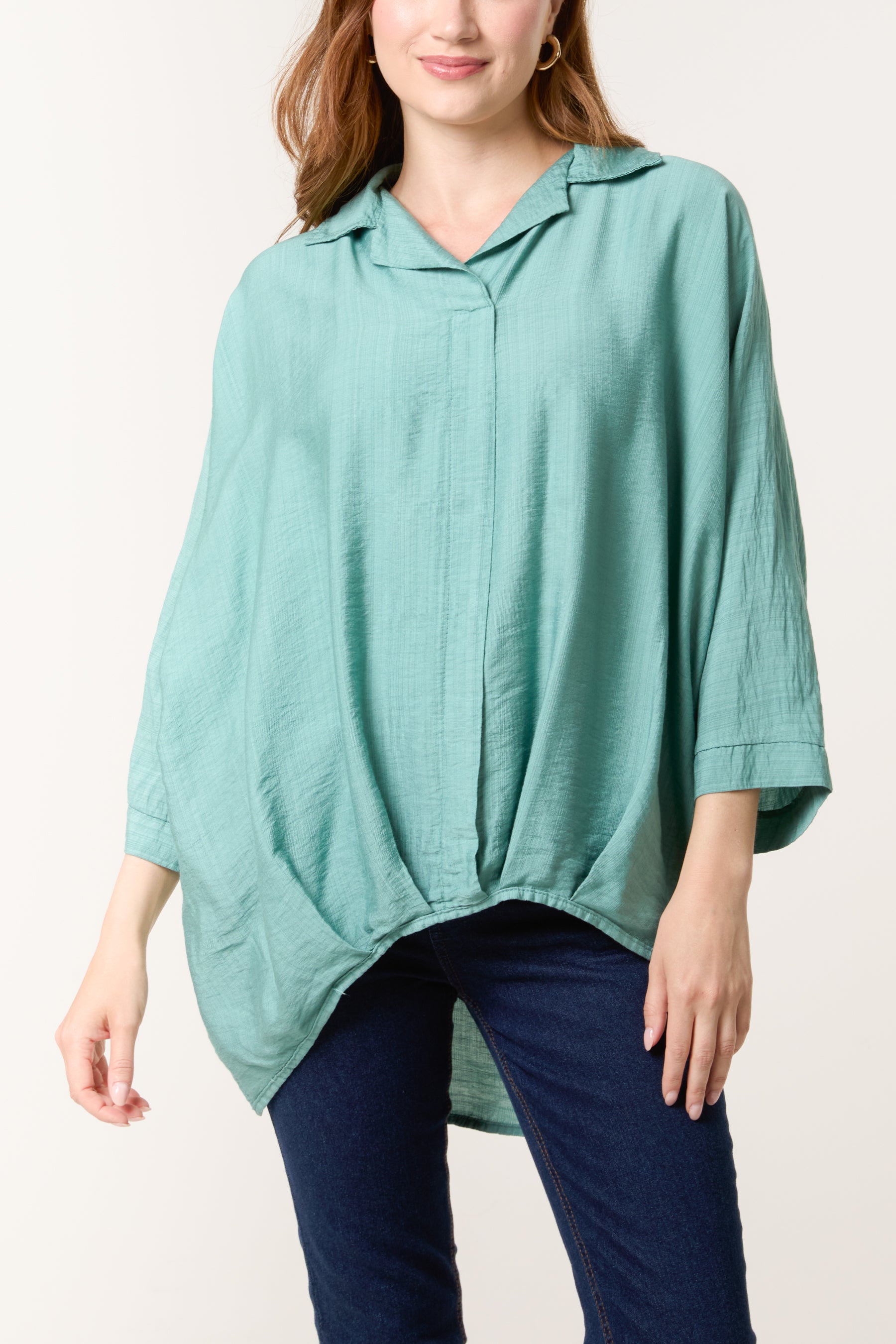 Lapel Collar Pleated Front Blouse