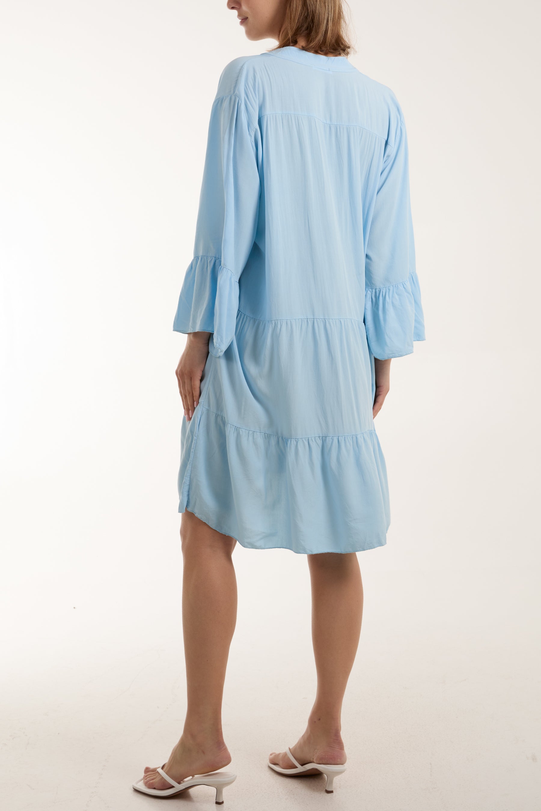 Open Collared Tiered Smock Dress