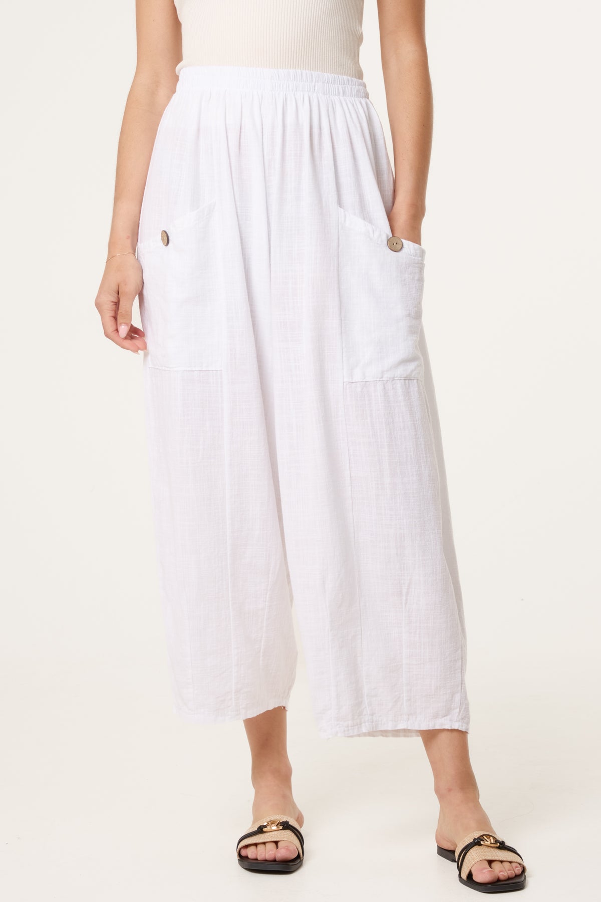 Wide Pocket Front Button Cotton Trouser