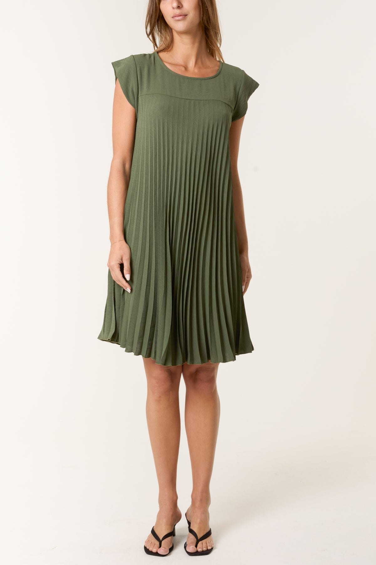 Cap Sleeve Pleated Mini Dress