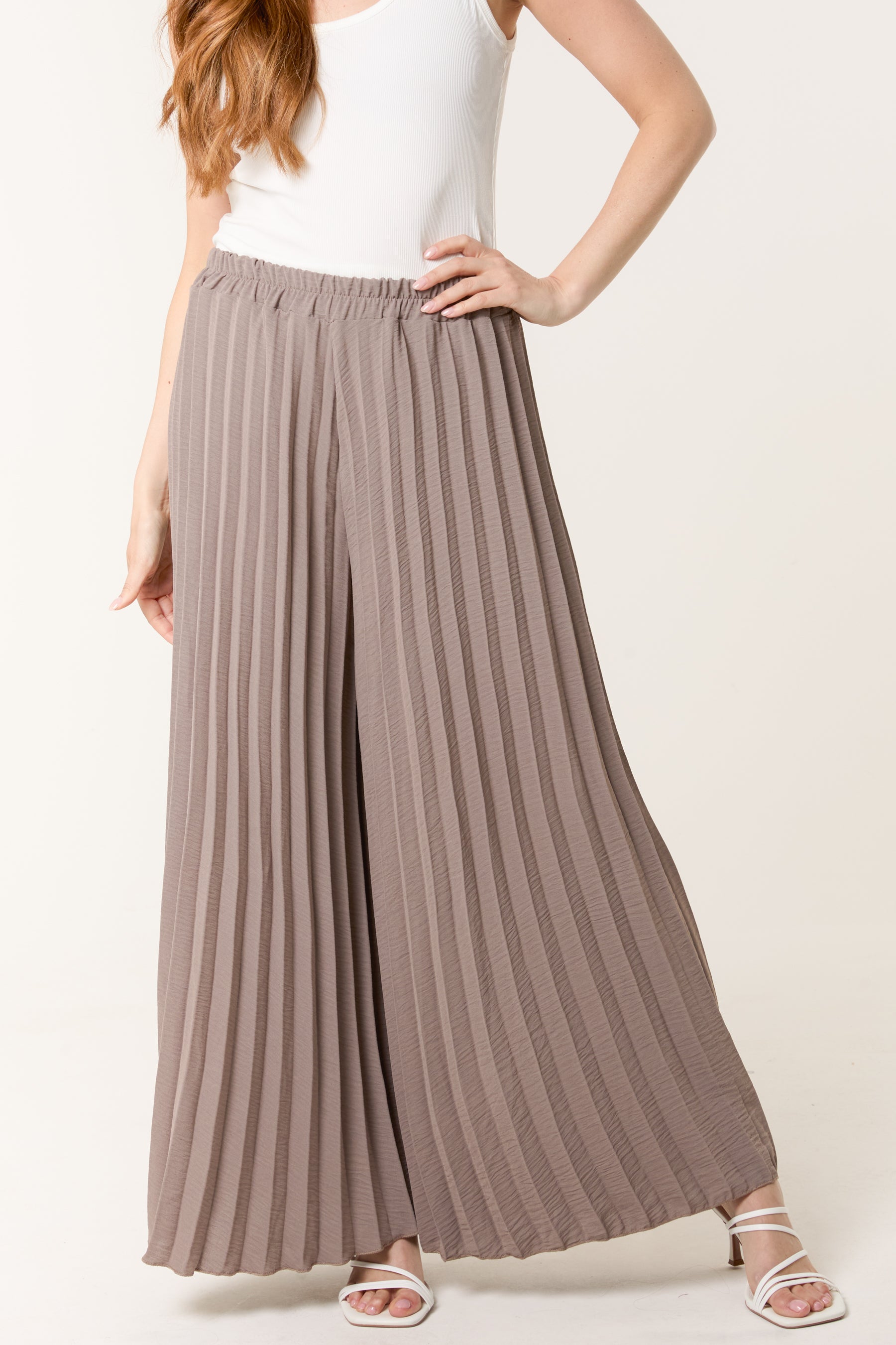 Wide Leg Plisse Trousers