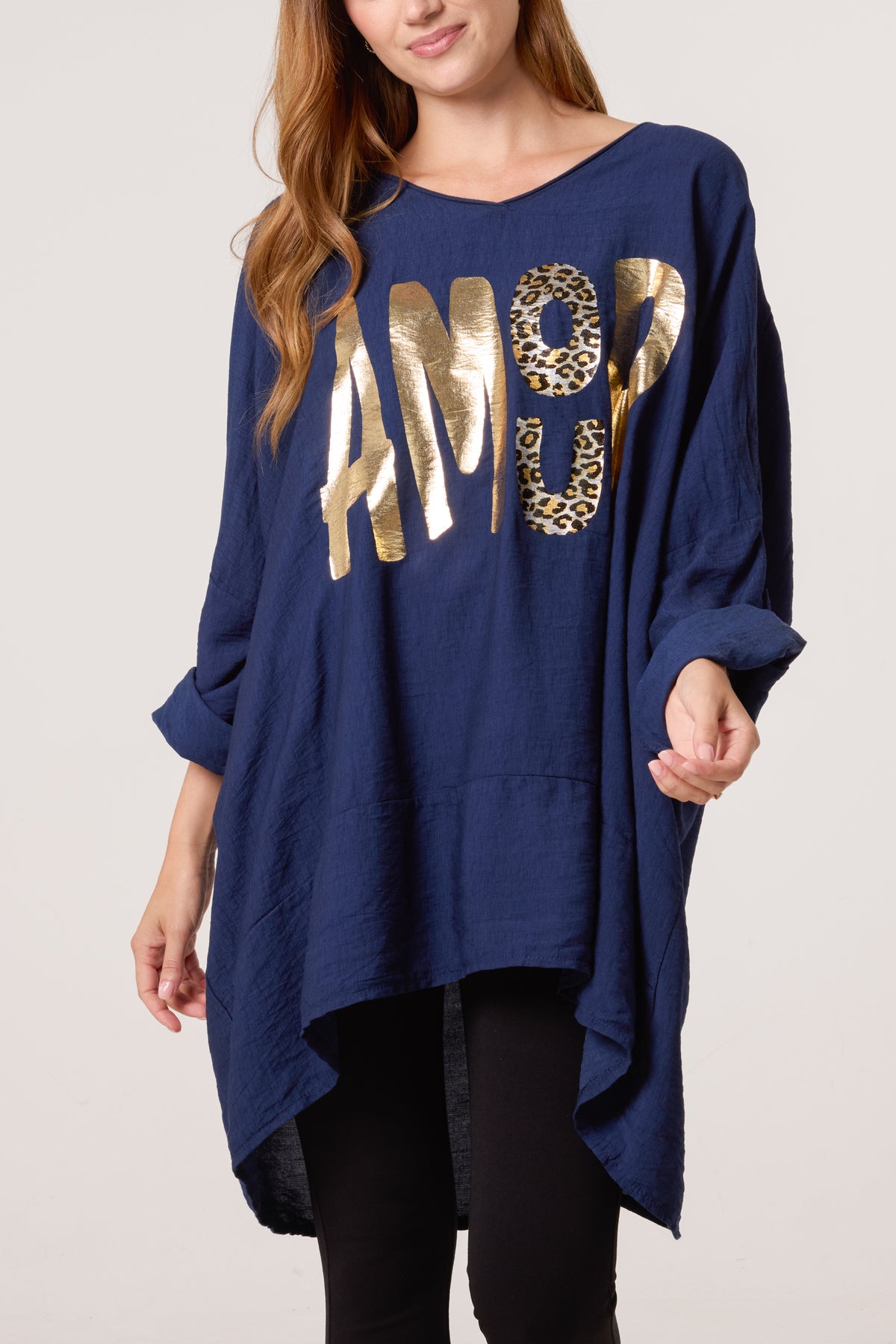 Foil 'Amour' V-Neck Long Sleeve Top