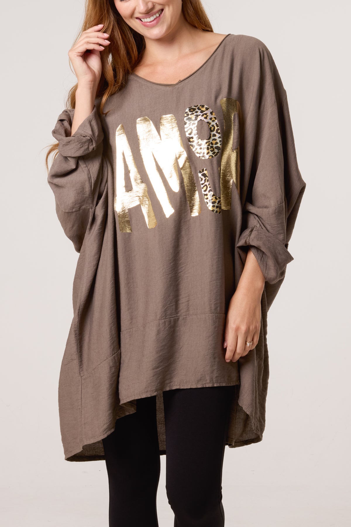 Foil 'Amour' V-Neck Long Sleeve Top