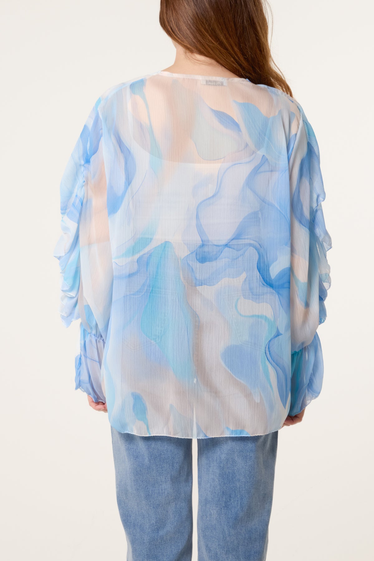 Waterprint Chiffon Ruffle Shirt