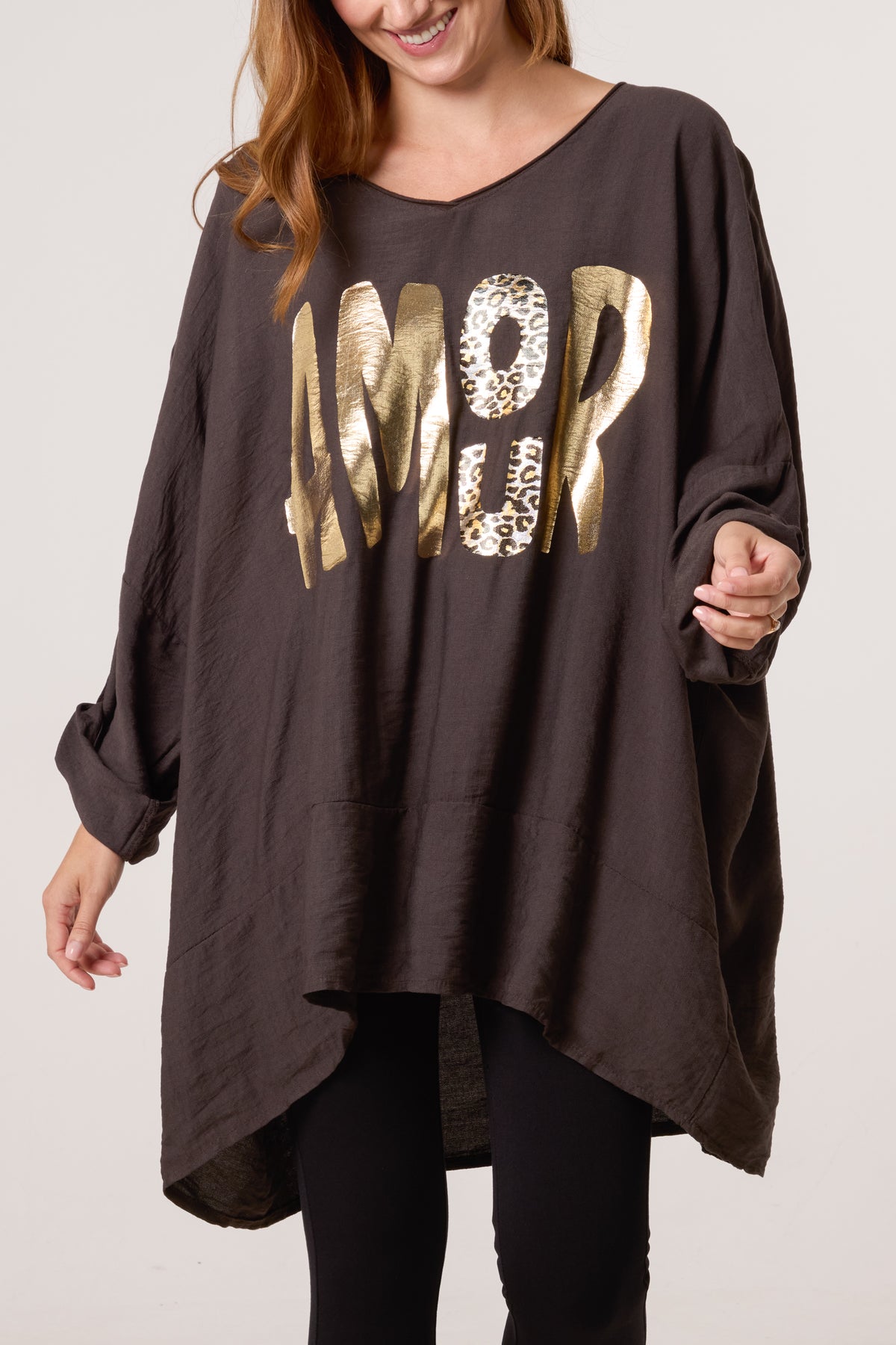 Foil 'Amour' V-Neck Long Sleeve Top