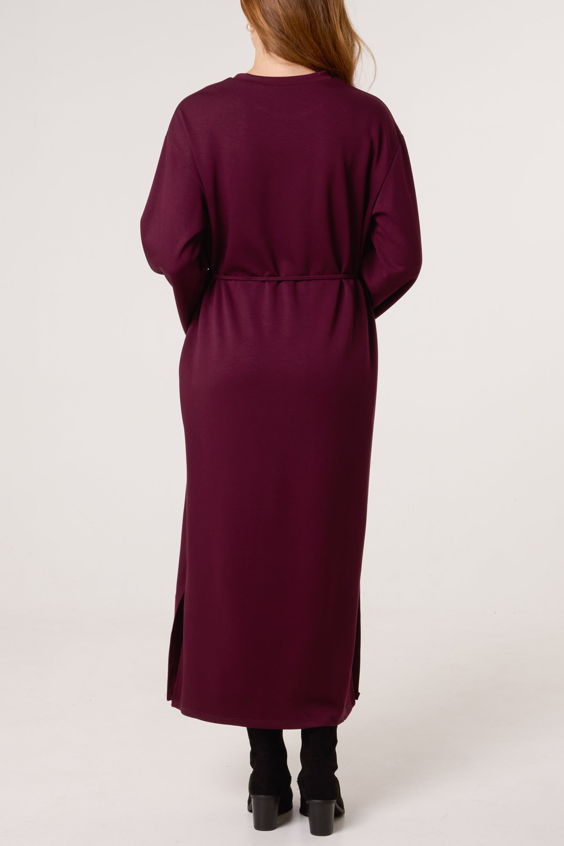 Round Neck Belted Midi Sweat Dress
