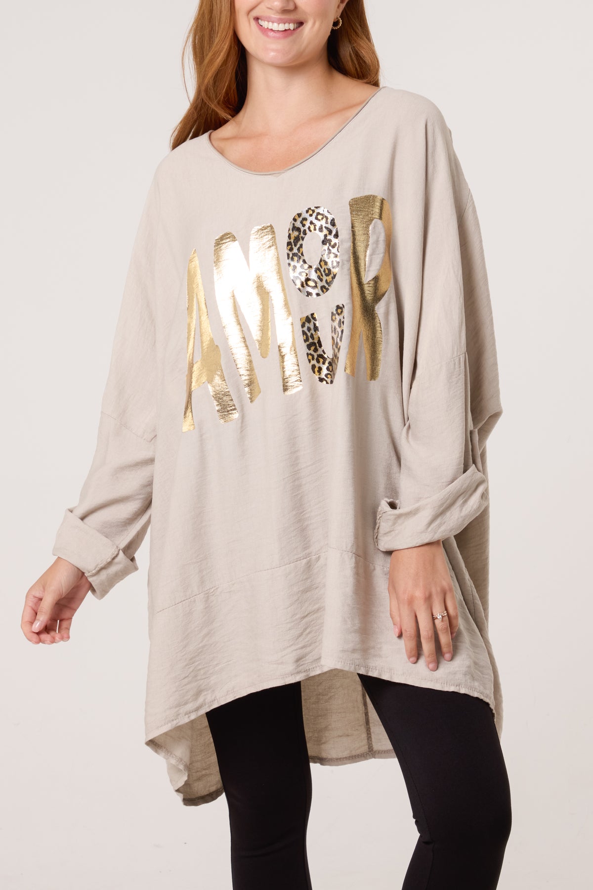 Foil 'Amour' V-Neck Long Sleeve Top