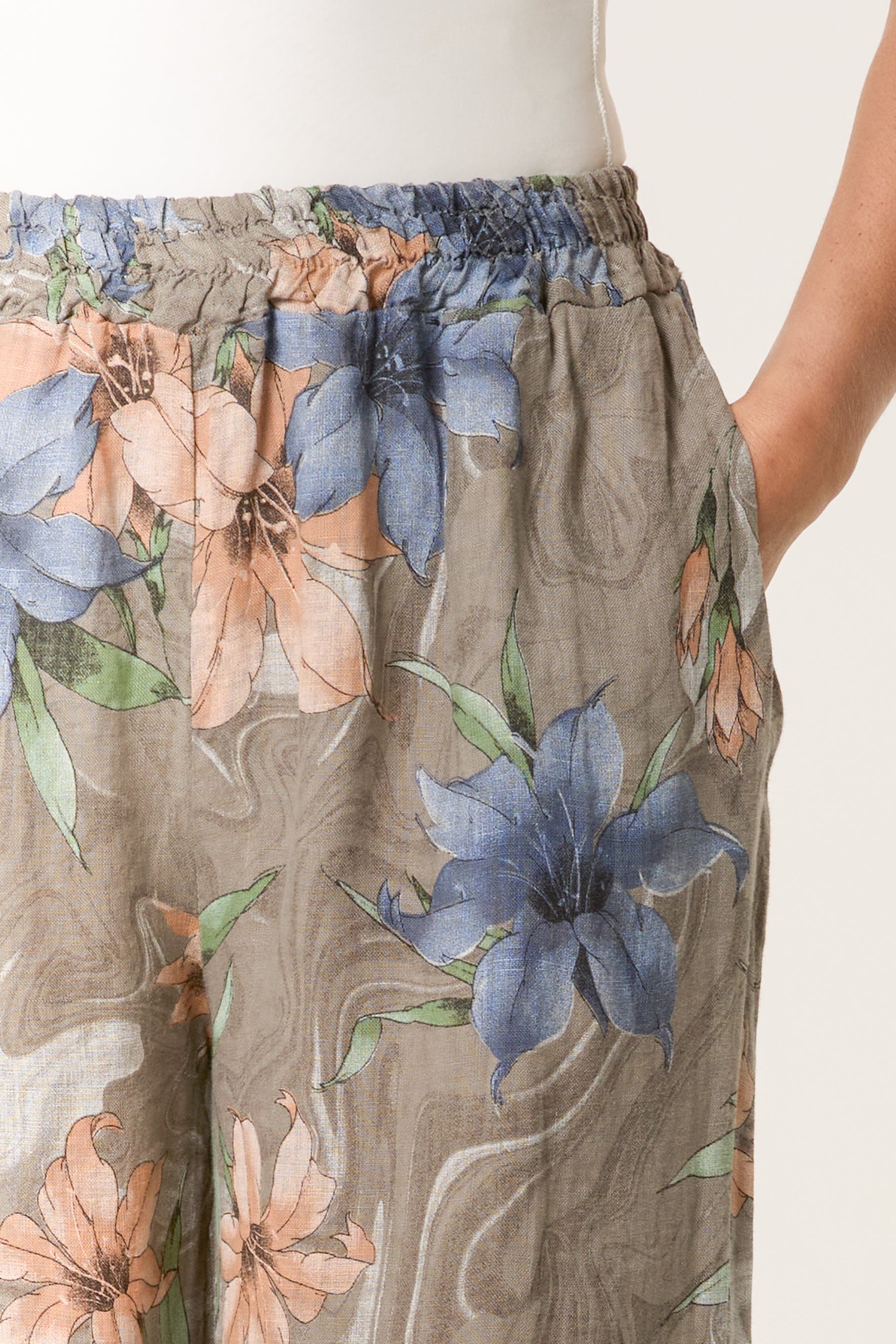 Vintage Floral Linen Wide Leg Trousers
