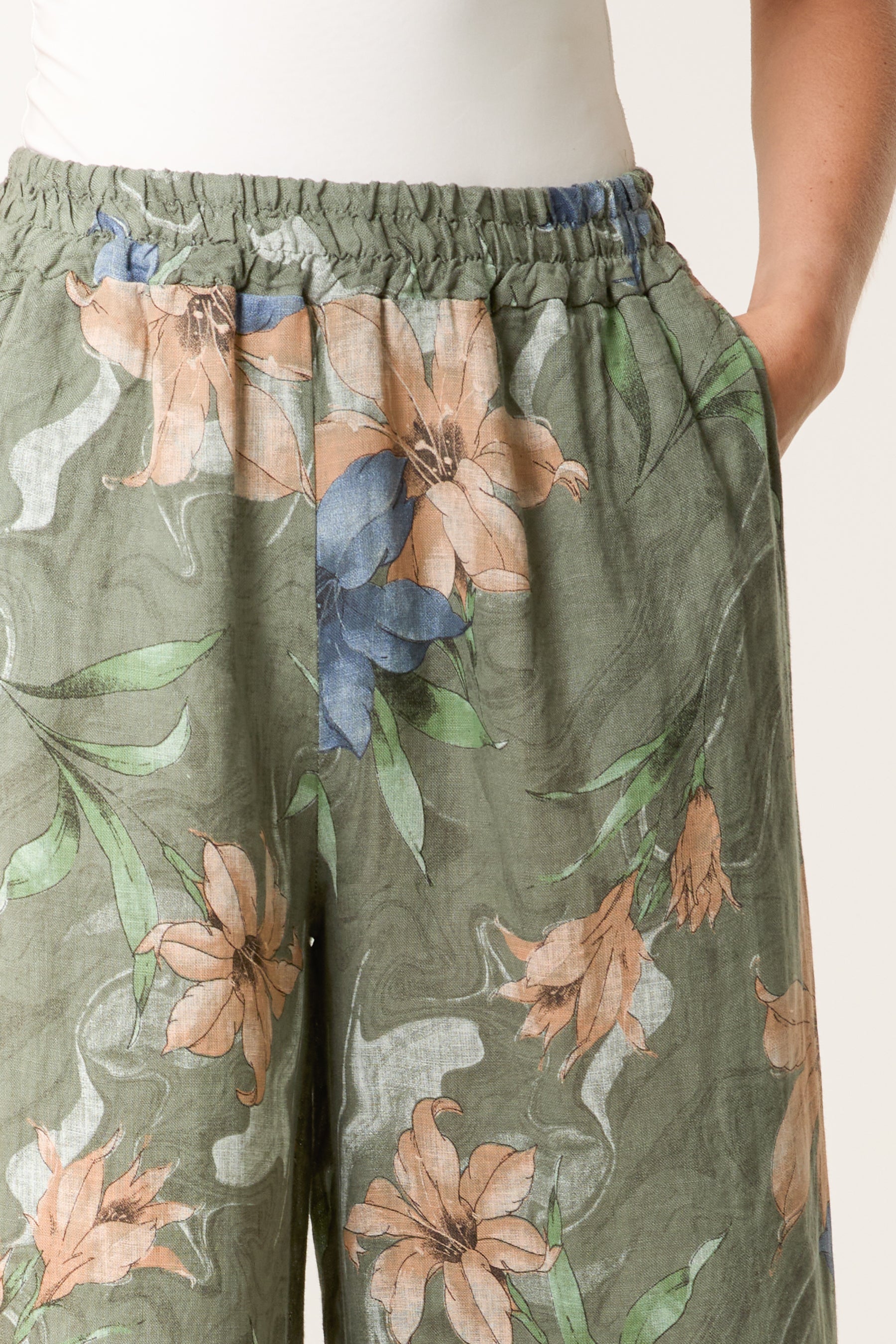 Vintage Floral Linen Wide Leg Trousers