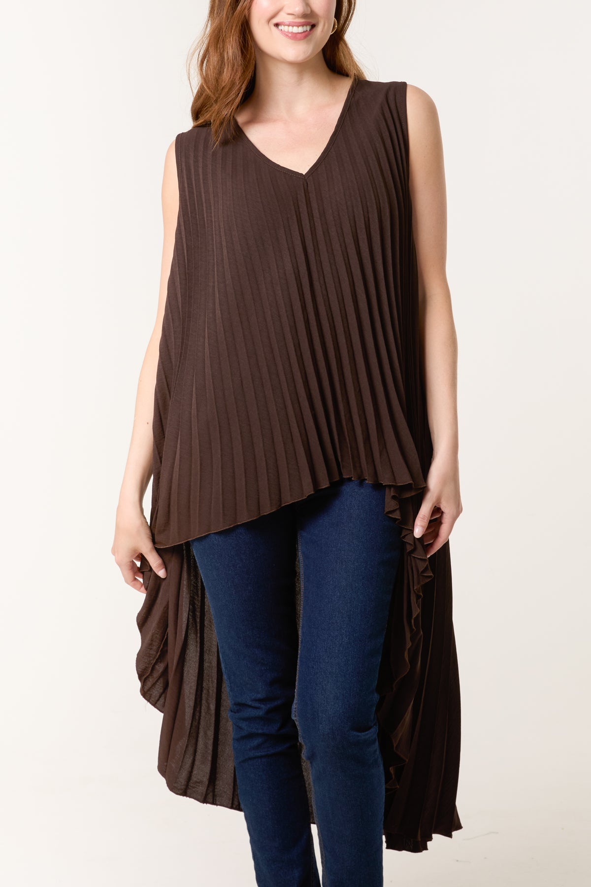 Sleeveless High Low Plisse Top