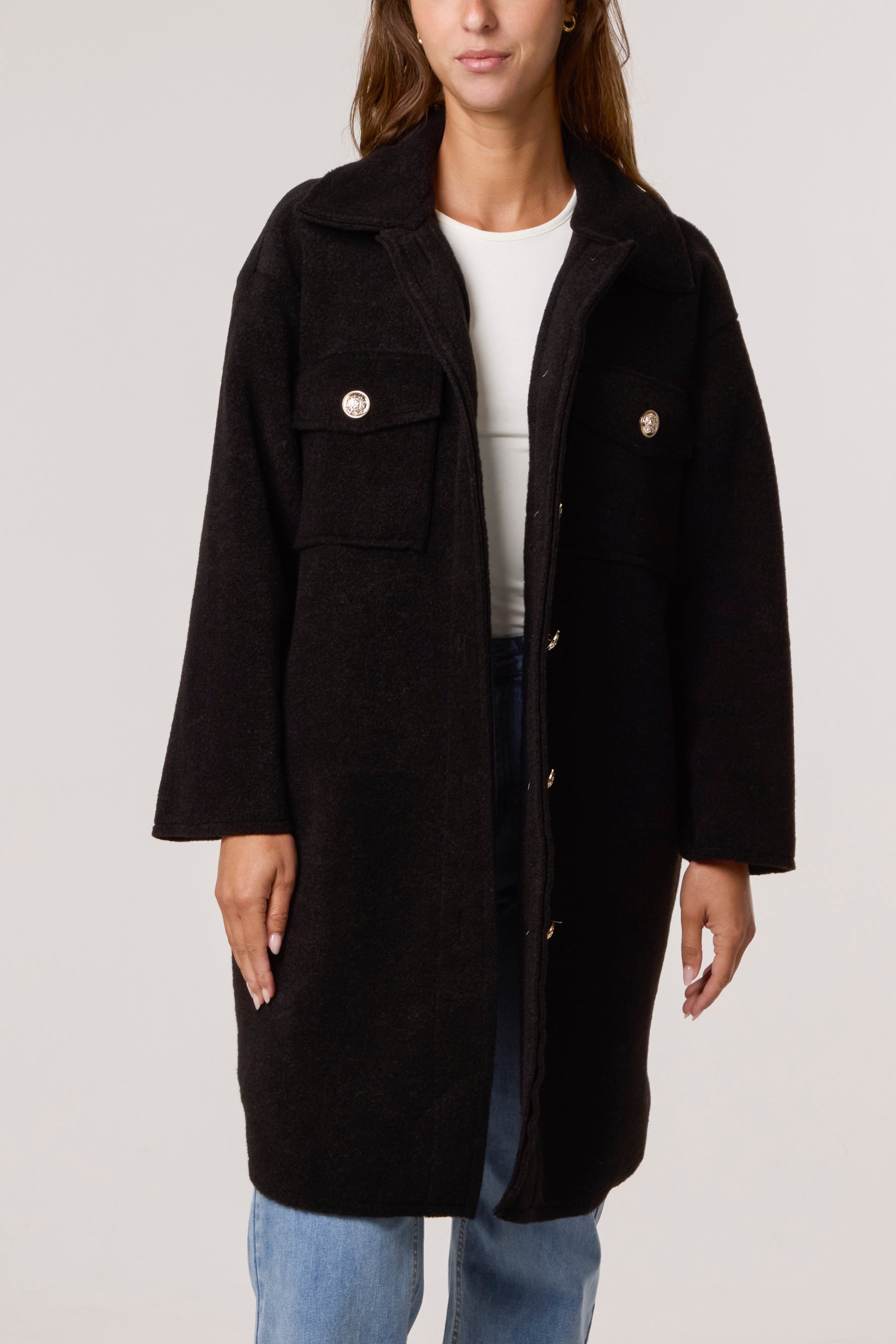 Utility Pockets Wool Like Coat
