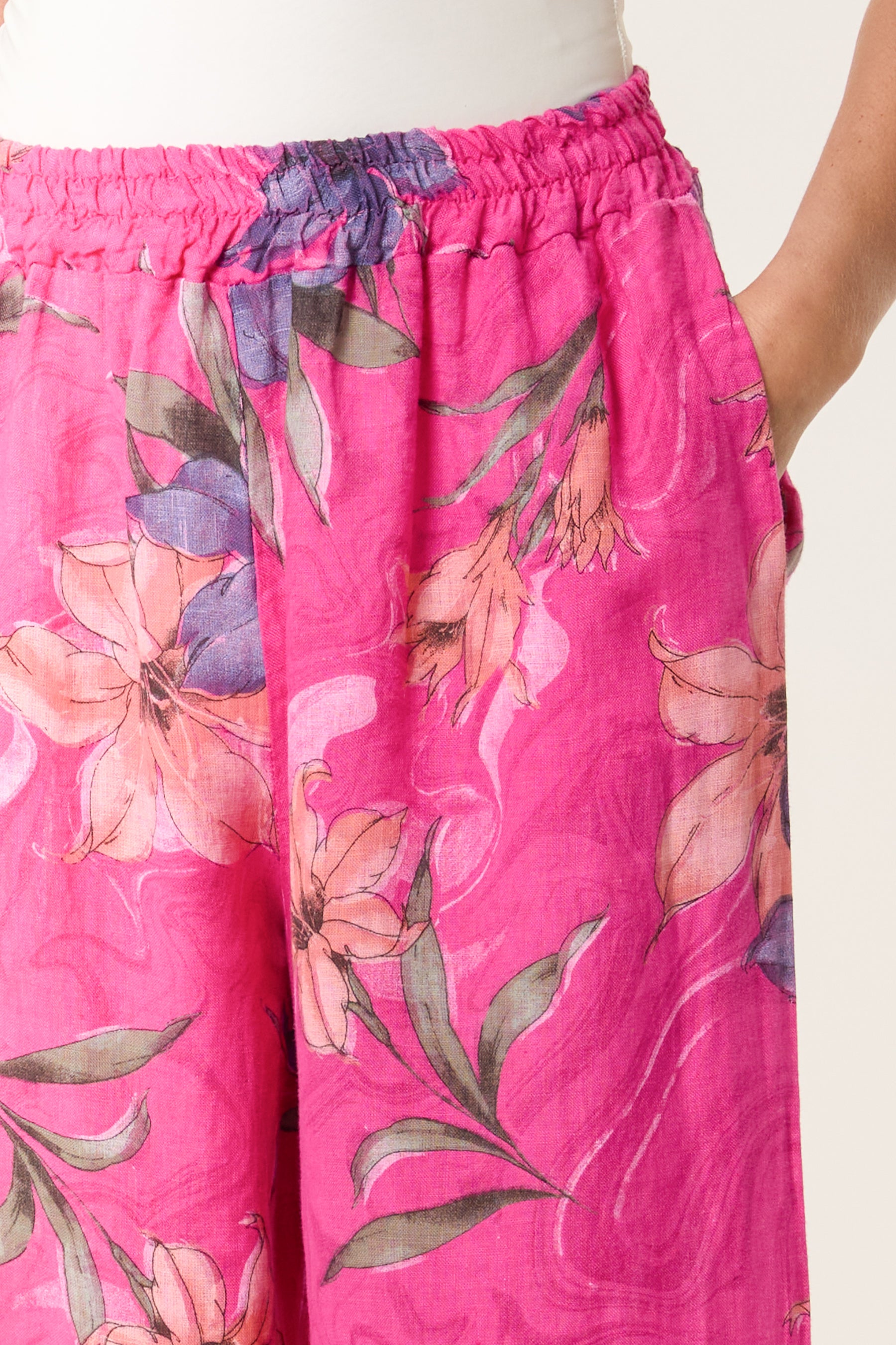Vintage Floral Linen Wide Leg Trousers