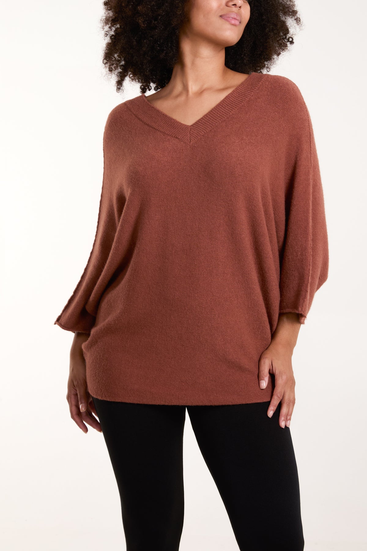 Double V Neck Soft Touch Batwing Jumper