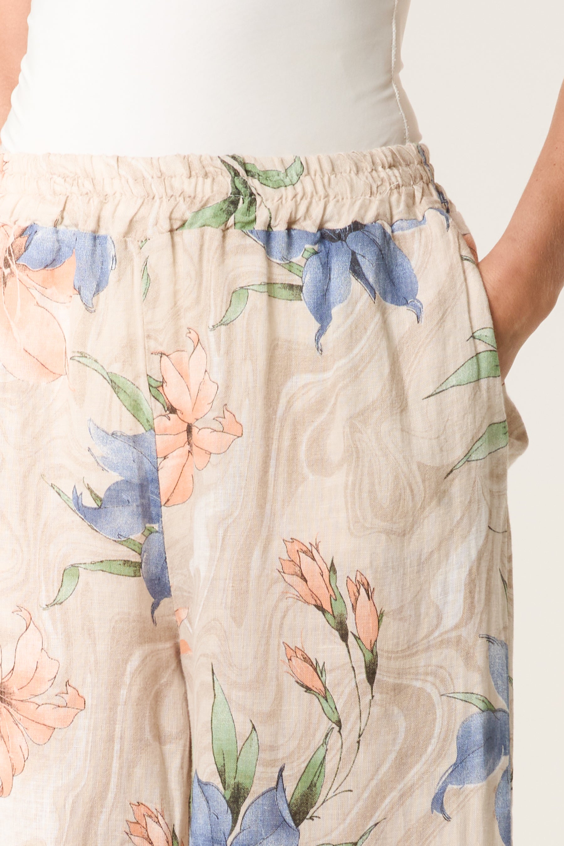Vintage Floral Linen Wide Leg Trousers