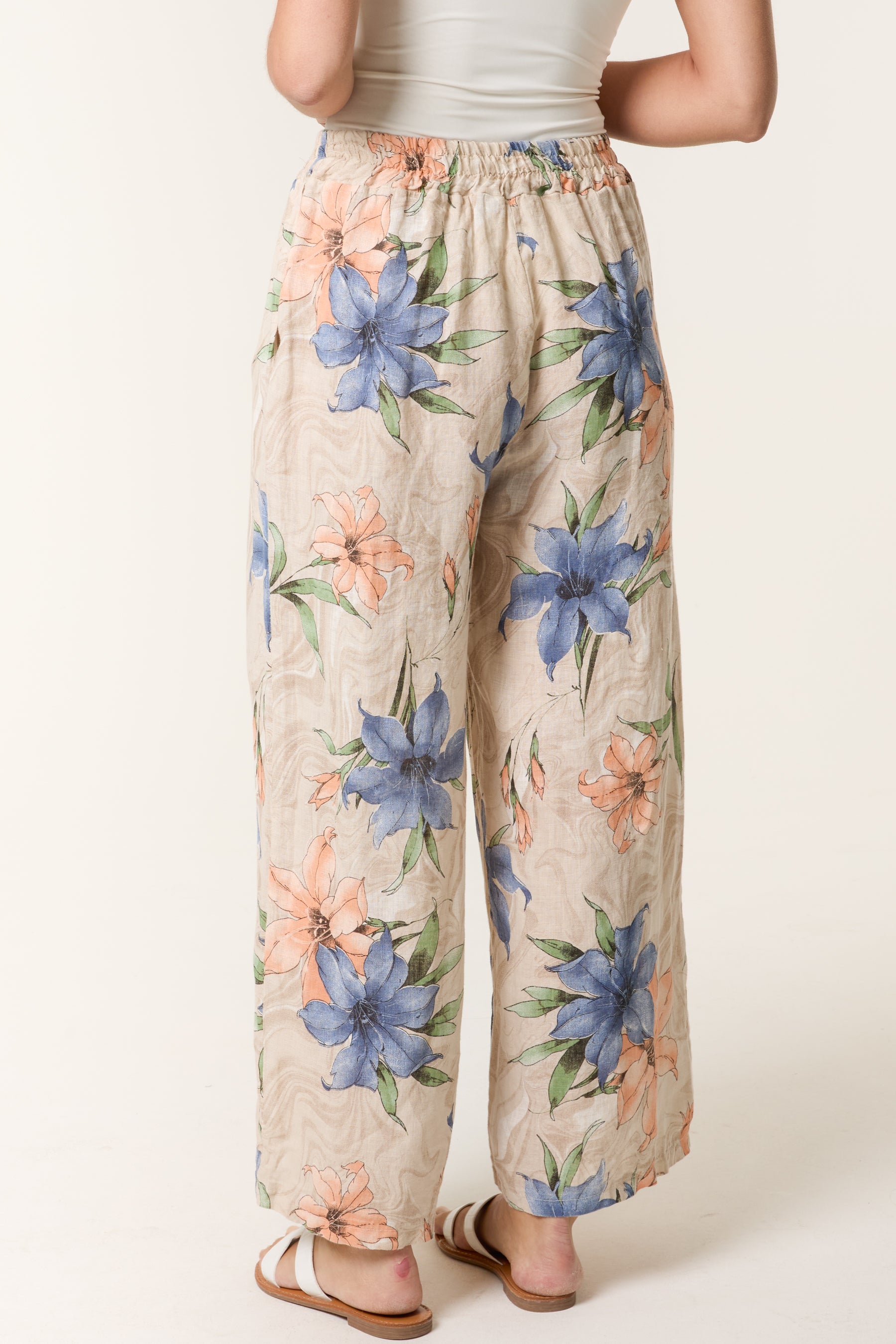Vintage Floral Linen Wide Leg Trousers