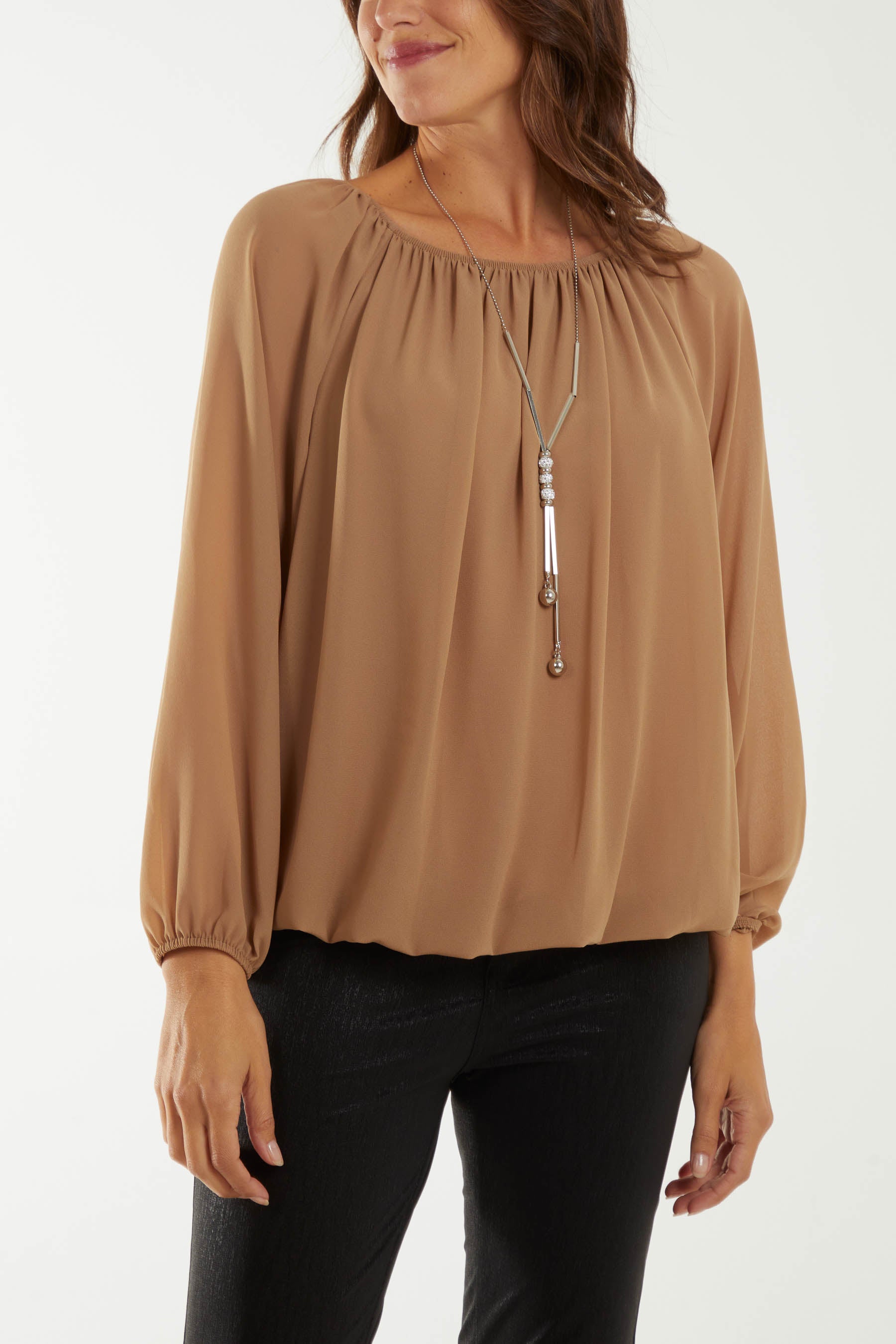 Off The Shoulder Puffball Necklace Top