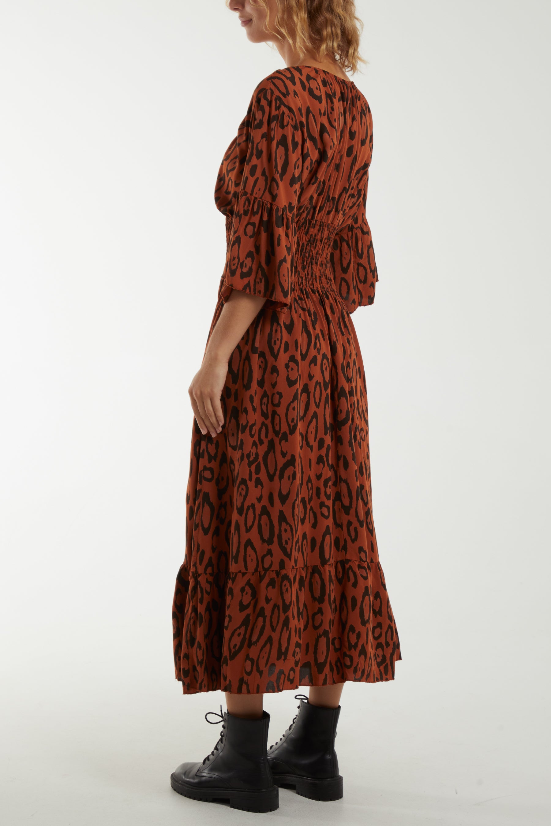 Leopard Shirred Bodice Maxi Dress
