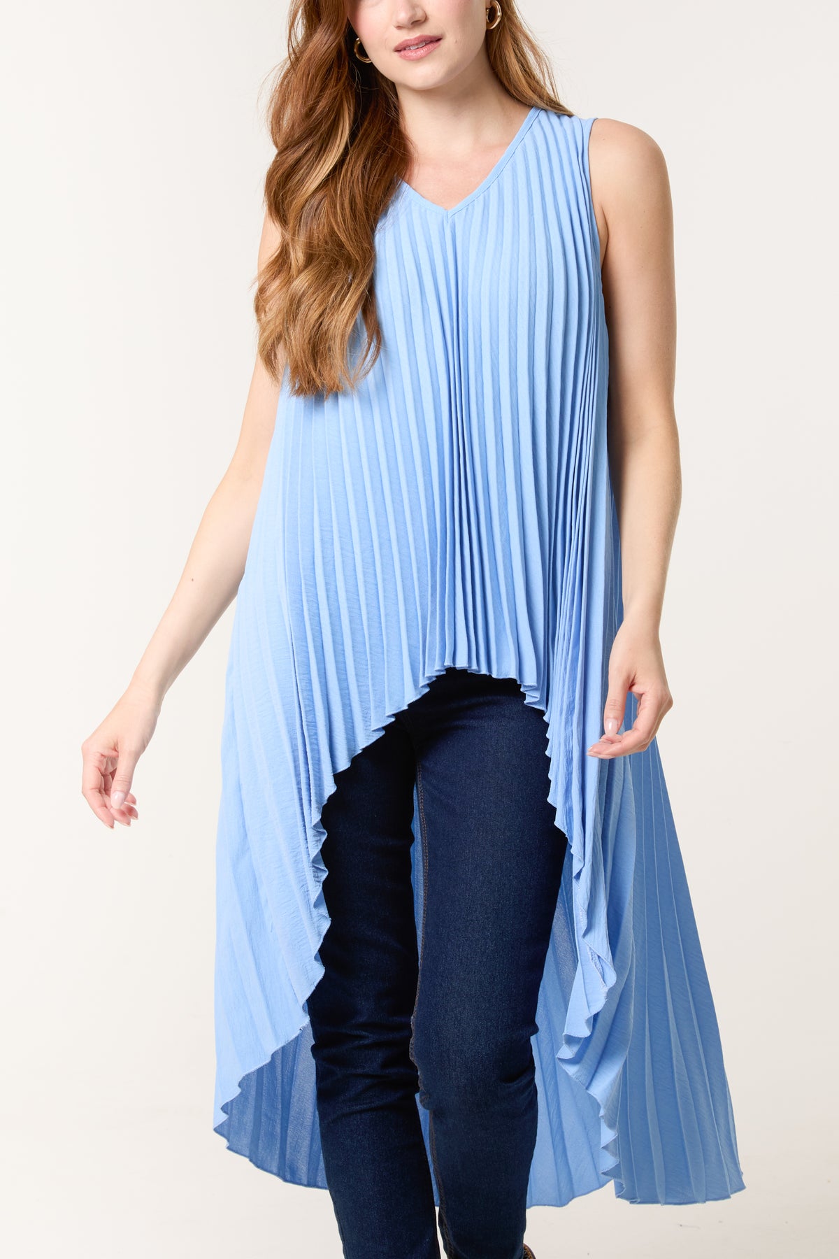 Sleeveless High Low Plisse Top