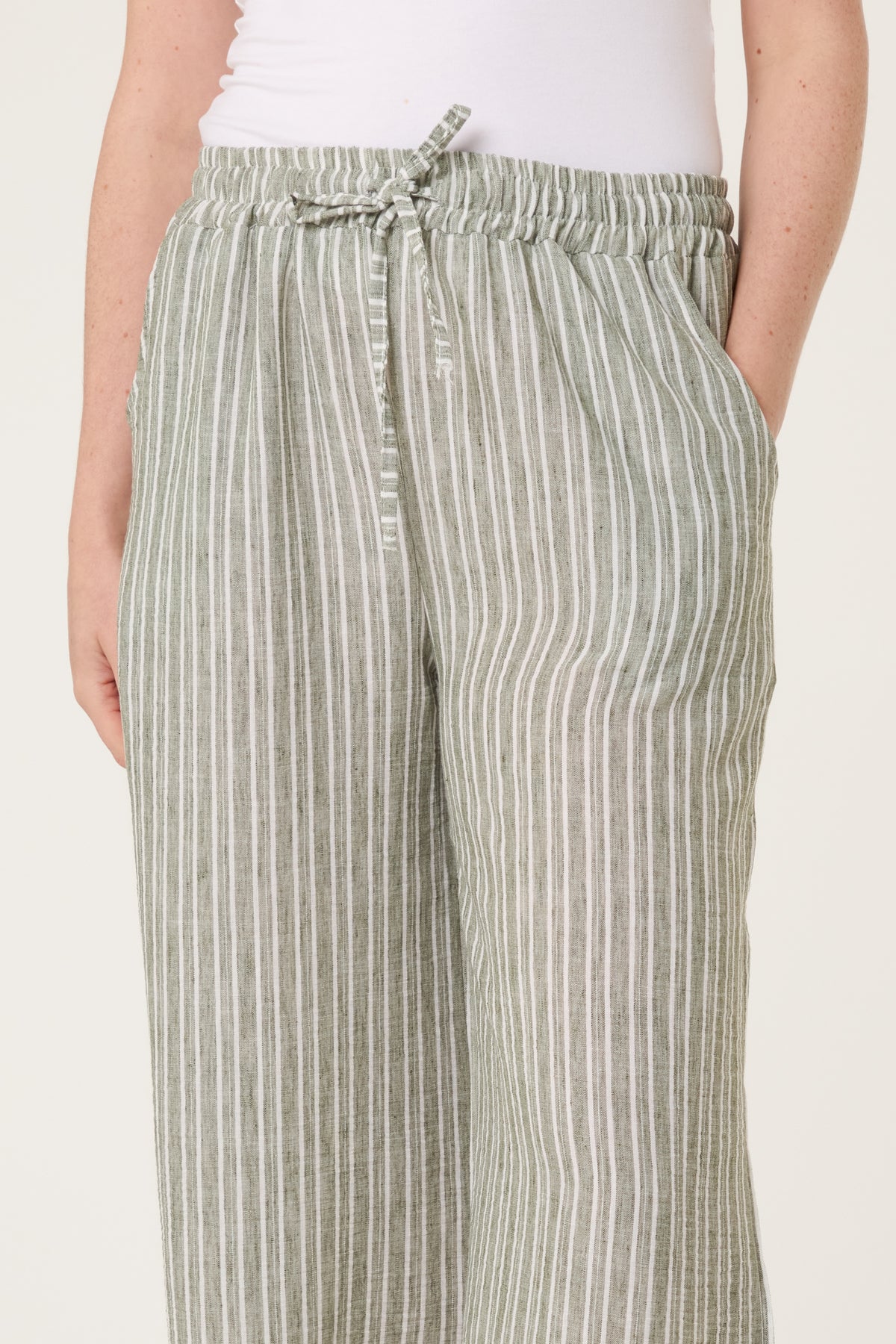 Cotton Blend Striped Wide Leg Trousers